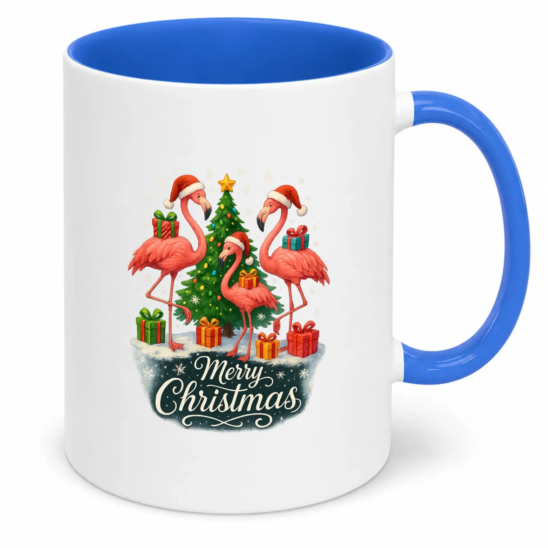 Festive Flamingo Christmas Ceramic Coffee Mug with Merry Christmas Design, Unique Holiday Drinkware for Hot Beverages and Seasonal Gifting