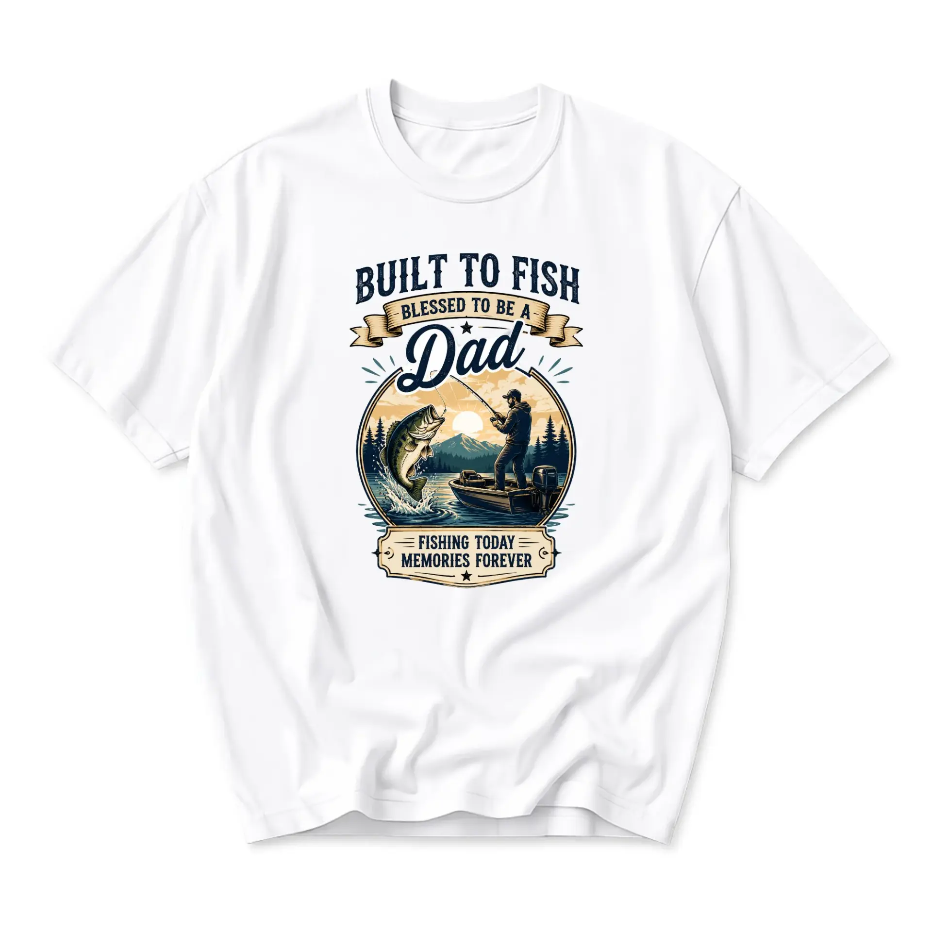 Graphic Tee Built to Fish Blessed to Be a Dad Fishing Shirt Outdoors Casual Crew Neck Unisex Cotton Blend Apparel