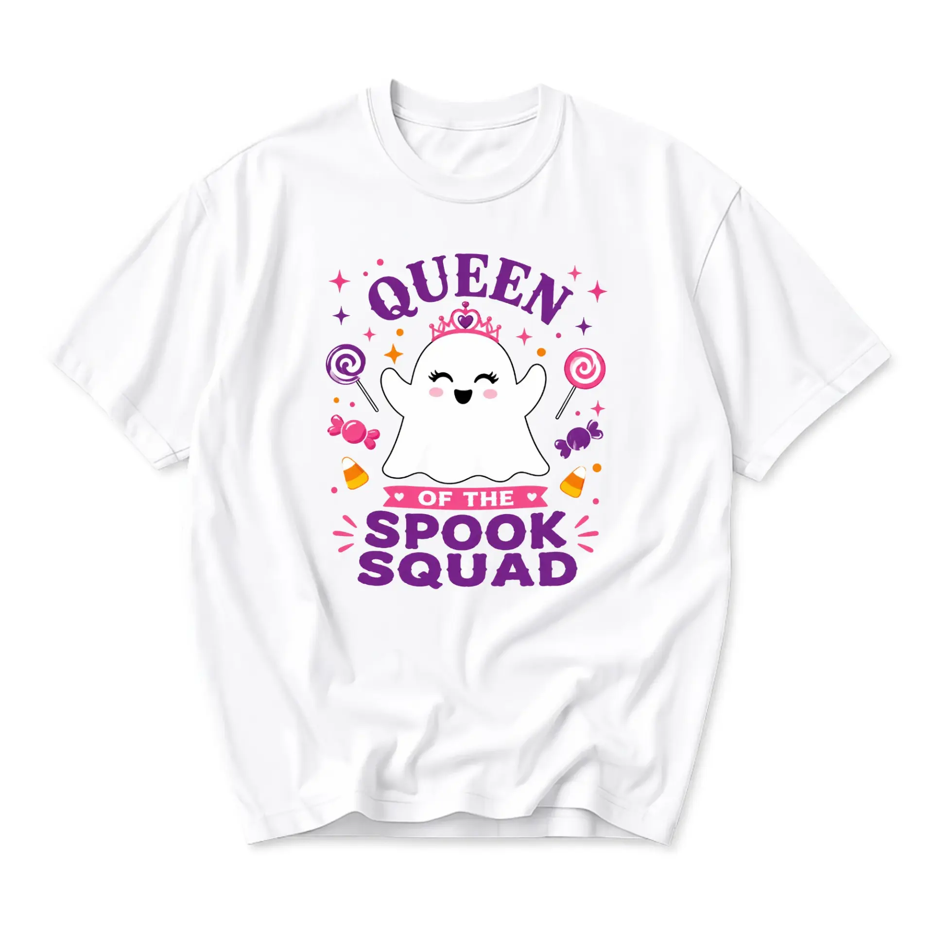 Graphic Tee Queen of the Spook Squad Cute Ghost Print Unisex Casual Crew Neck Comfortable Cotton Blend Short Sleeve