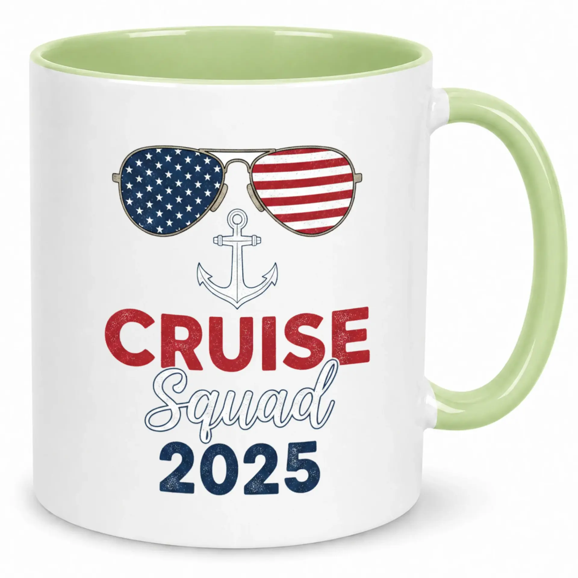 Cruise Squad 2025 Patriotic Ceramic Coffee Mug with Usa Flag Sunglasses Design Ideal Vacation Travel Theme Drinkware for Friends and Family