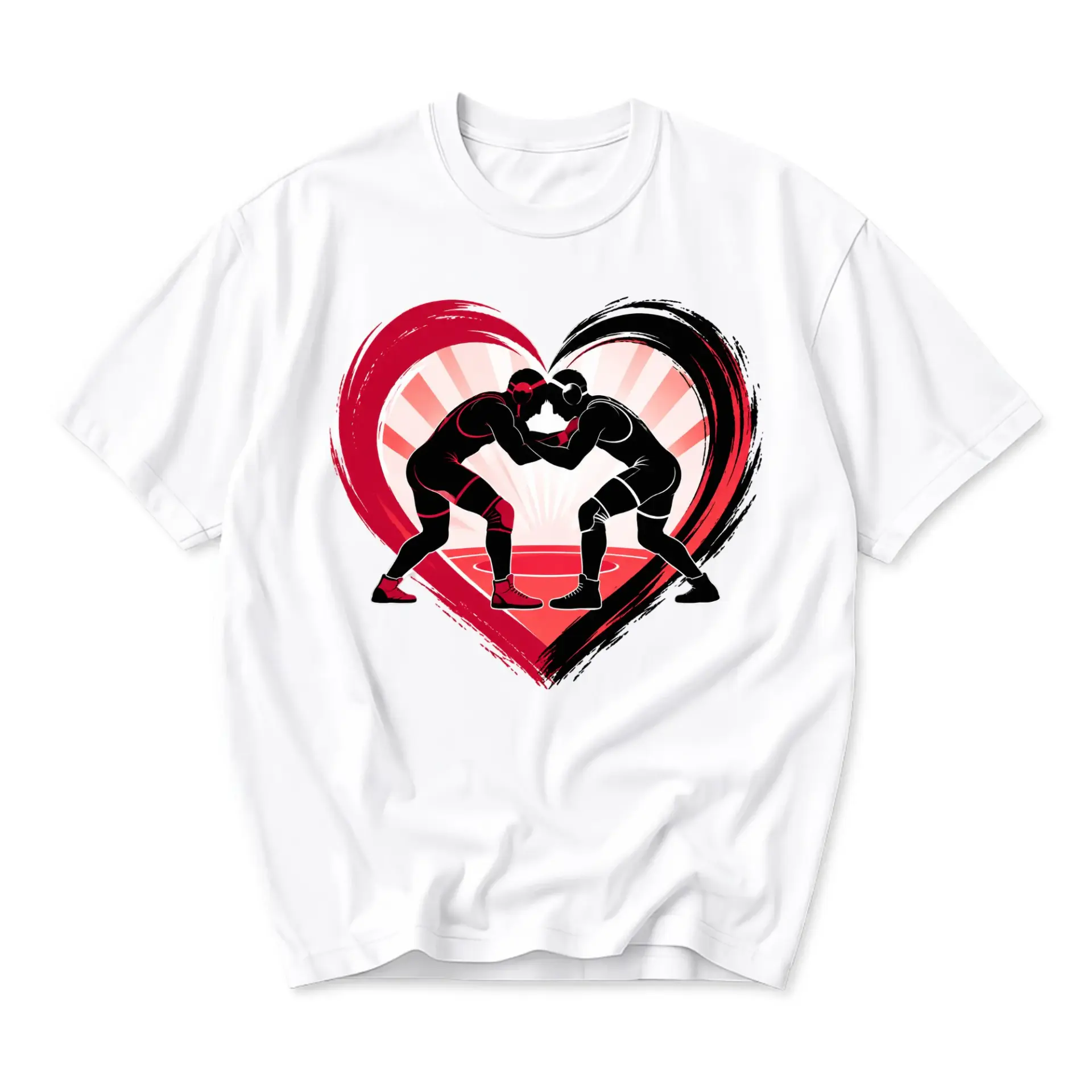 Graphic Tee Wrestling Heart Design Unisex Crew Neck Short Sleeve Shirt for Casual Wear and Everyday Comfortable Outfit