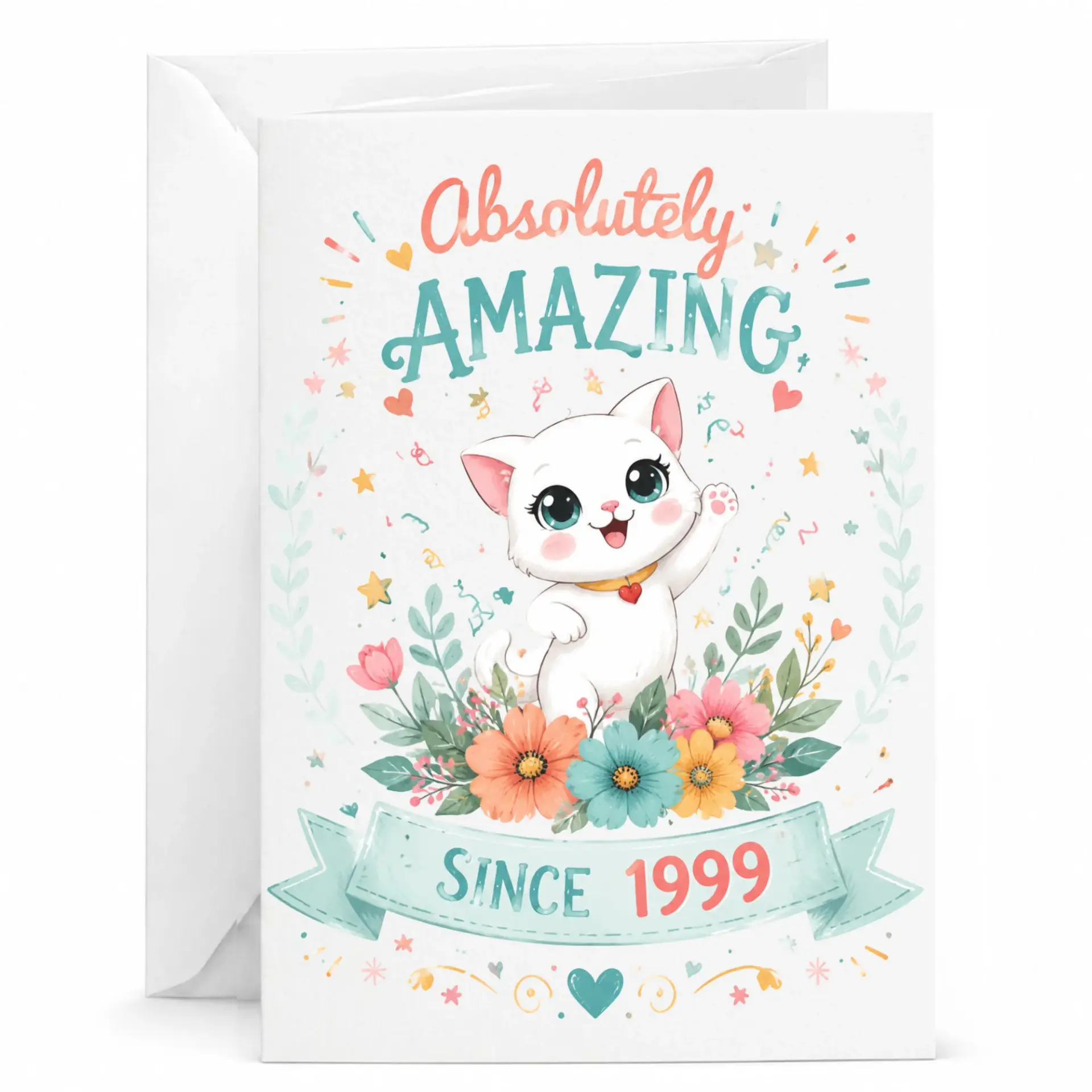 Greeting Card Absolutely Amazing Since 1999 Cute Cat Illustration Premium Heavyweight Paper for Special Celebrations