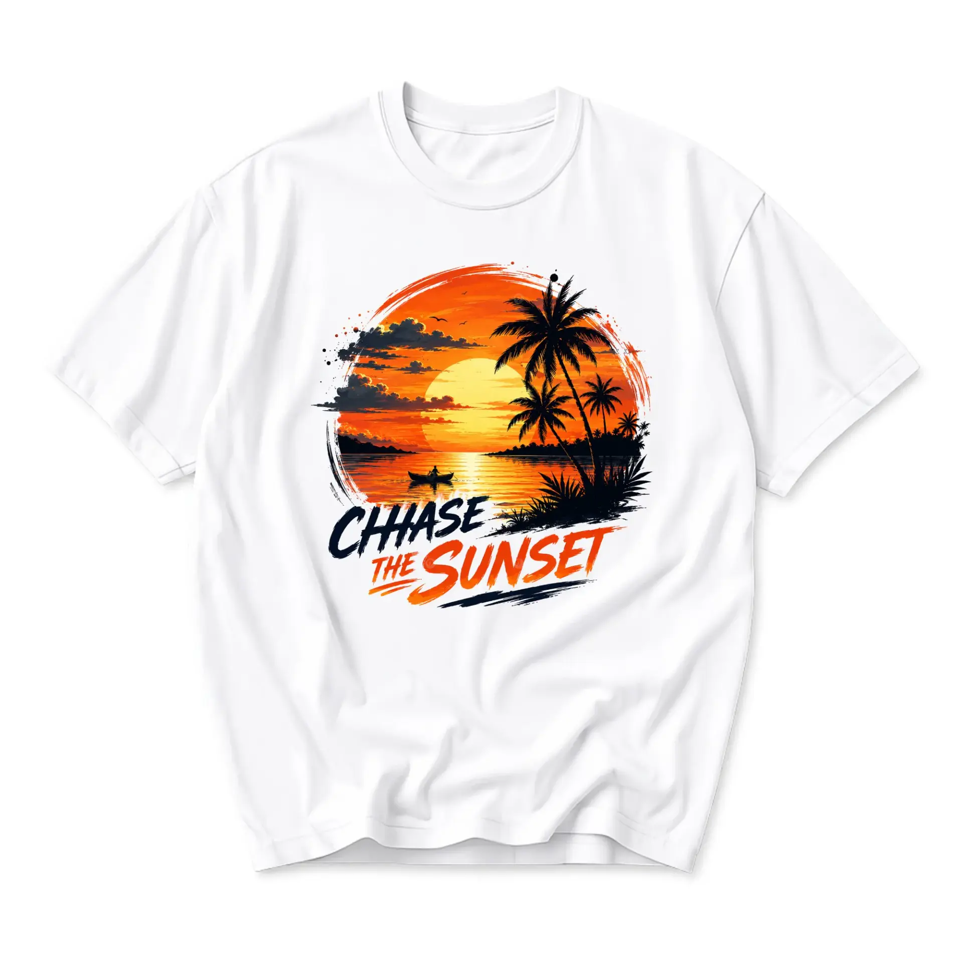 Graphic Tee Chase the Sunset Tropical Beach Scene Unisex Casual Short Sleeve Shirt for Vacation and Everyday Wear