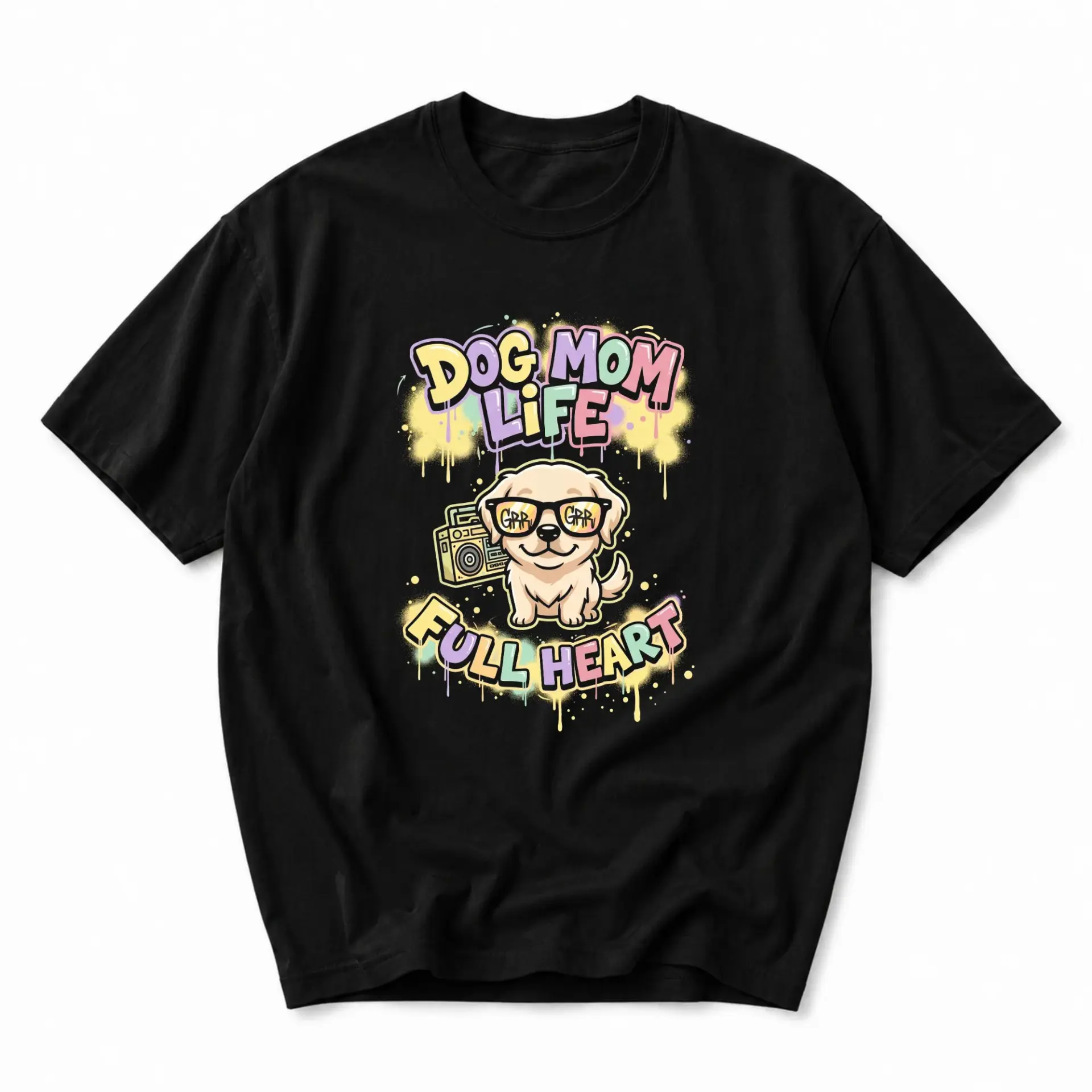 Funny Shirt Dog Mom Life Full Heart Graphic Tee Unisex Casual Apparel for Pet Lovers with Cute Puppy Illustration