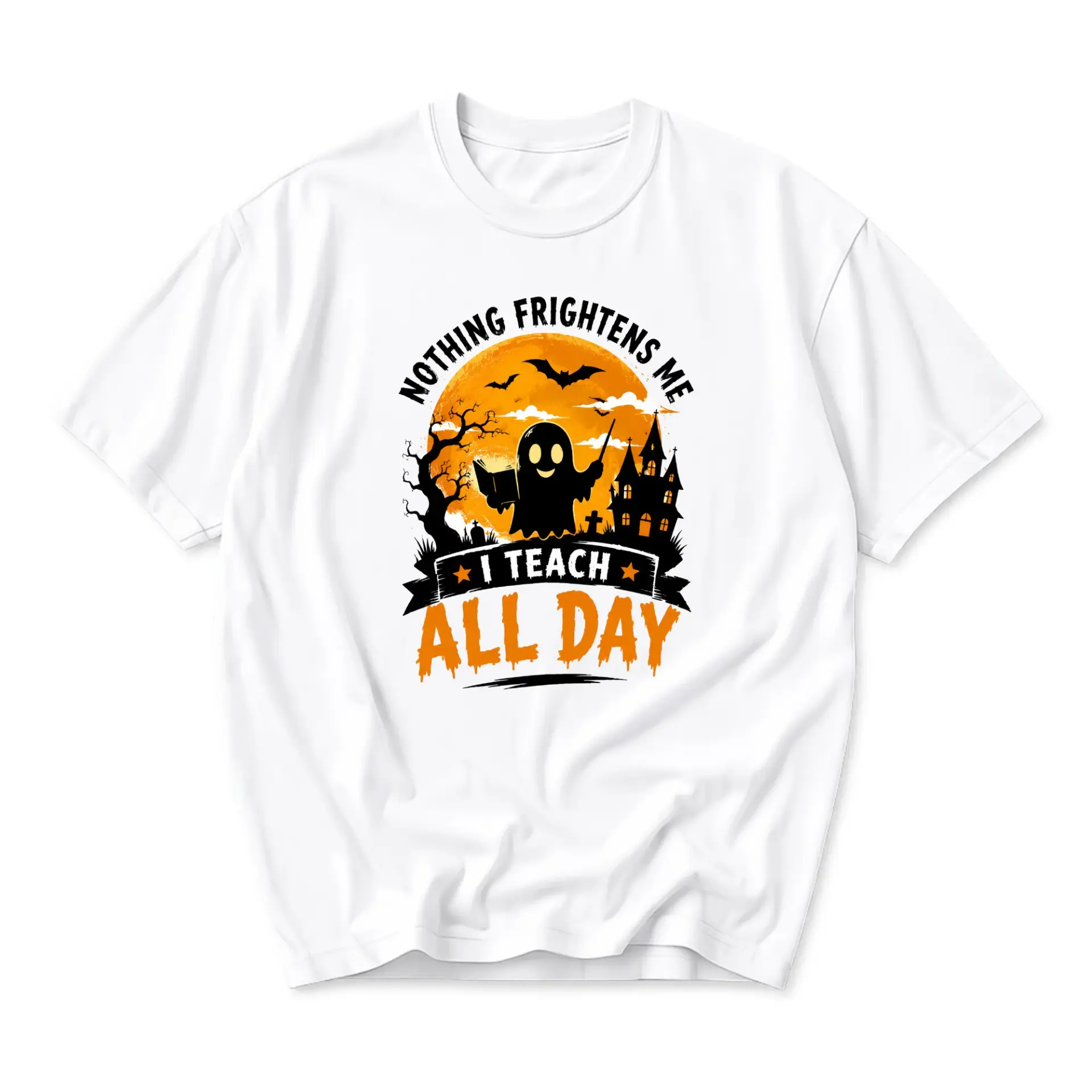 Funny Teacher Graphic Tee Unisex Halloween Inspired Crew Neck Shirt for Educators and School Staff Casual Apparel