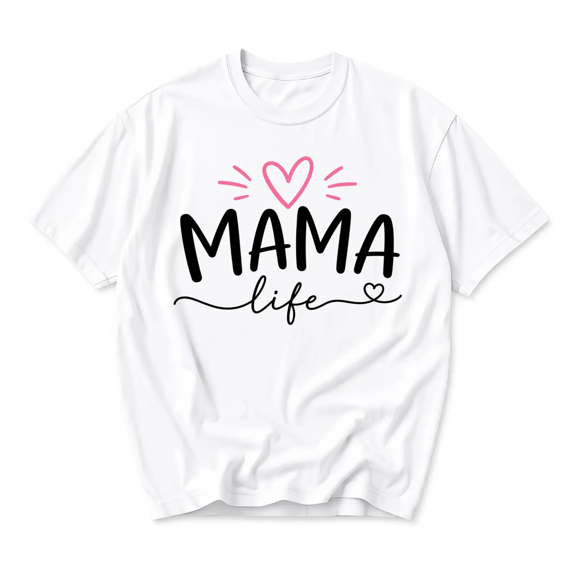 T-shirt Mama Life Graphic Tee Trendy Script Lettering Heart Casual Unisex