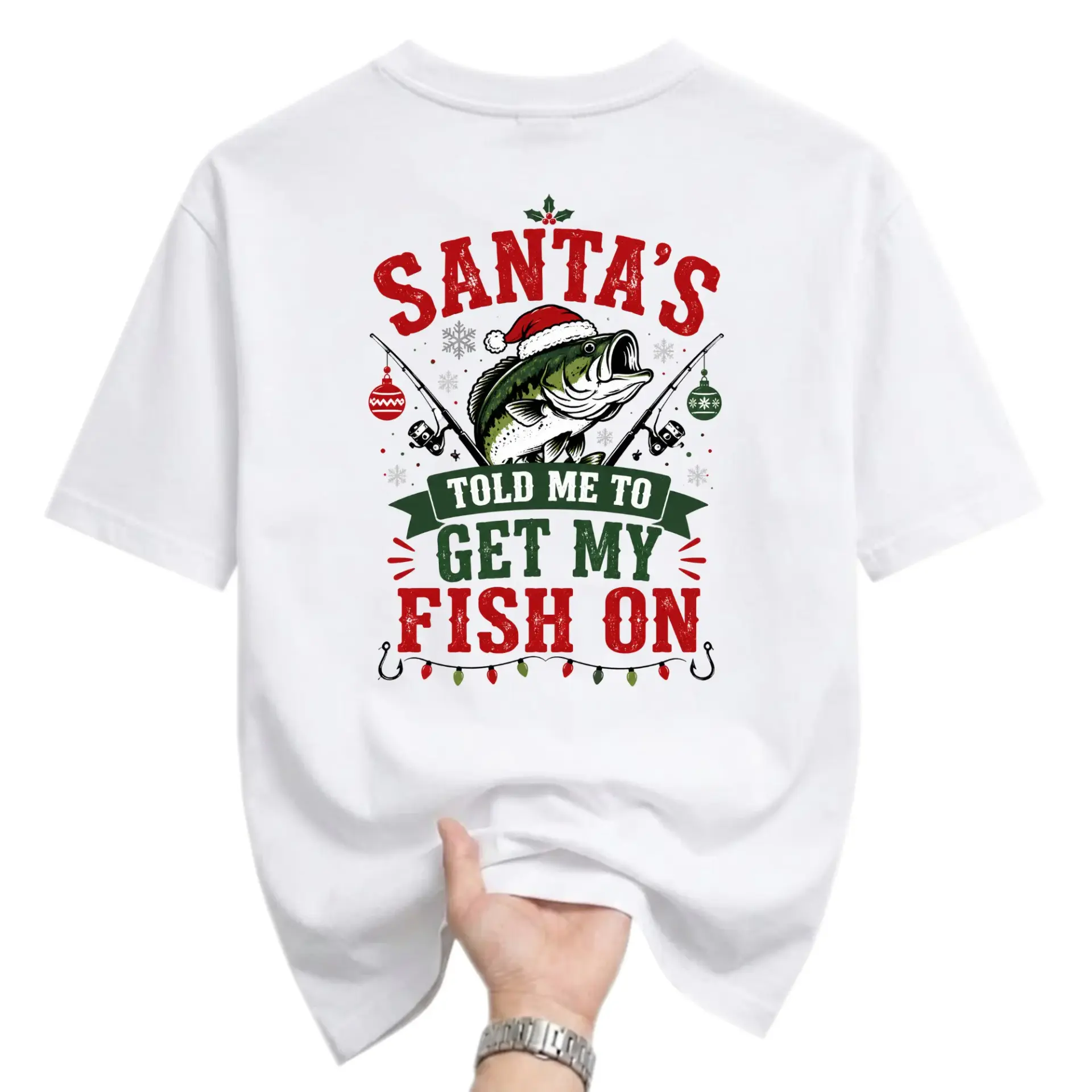 Funny Shirt Santa's Told Me to Get My Graphic Tee Unisex Casual Christmas Fishing Holiday Apparel White