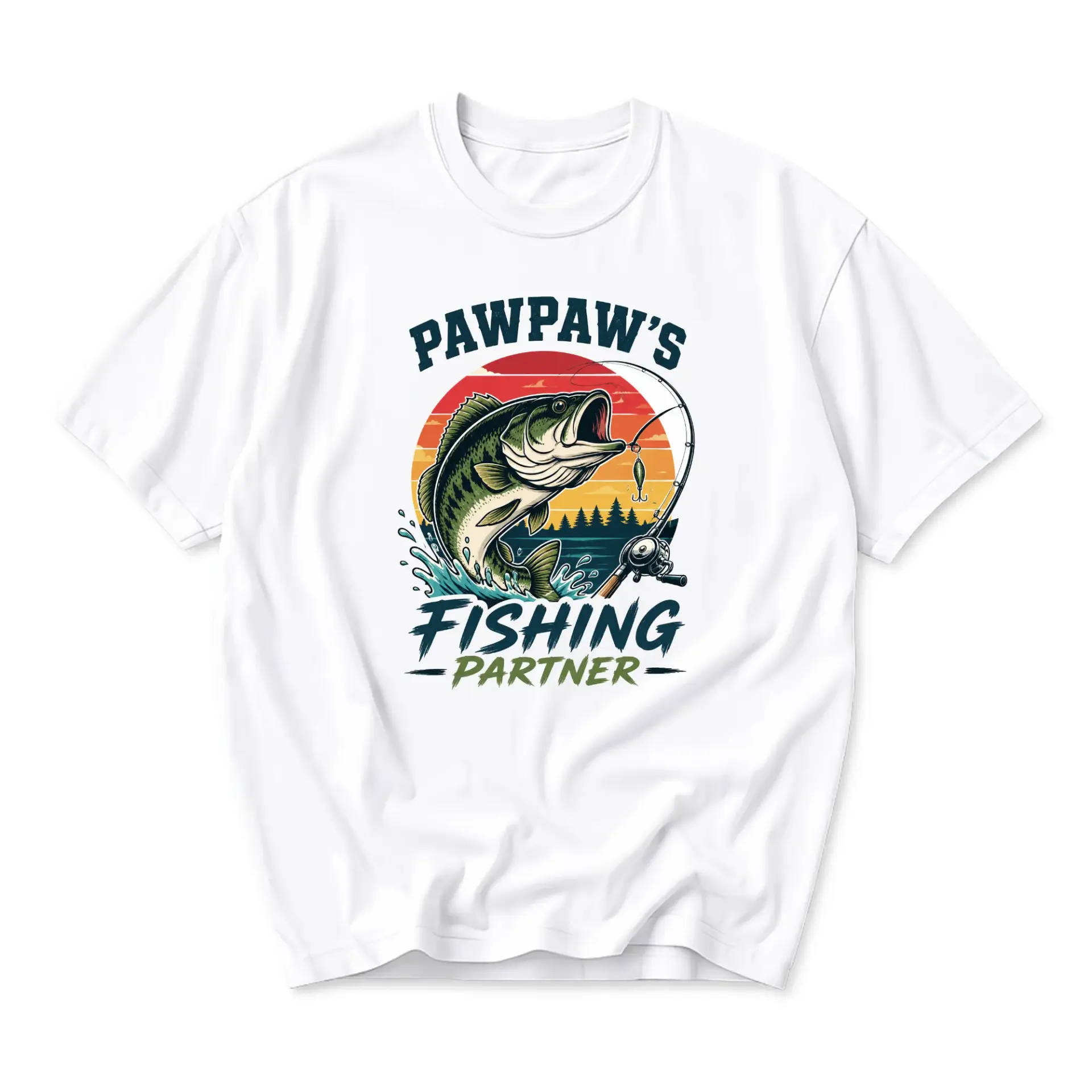 Funny Shirt Pawpaw's Fishing Partner Unisex Graphic Printed T-Shirt Vintage Fisherman Style Summer Crew Neck Top