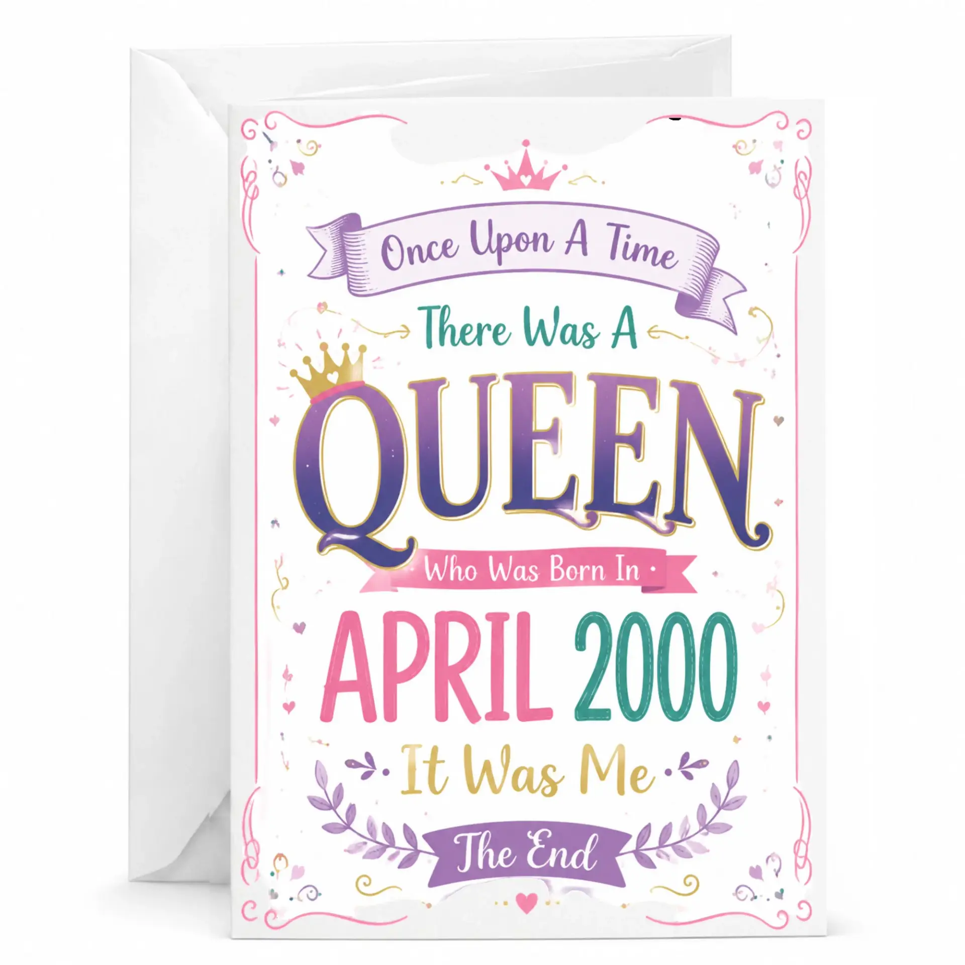 Greeting Card for Birthday Celebration Featuring Royal Queen Design with April 2000 Typography