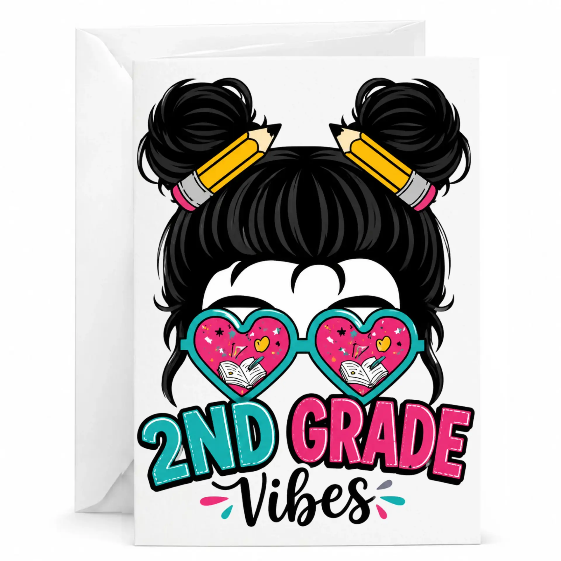 Greeting Card 2nd Vibes Featuring Fun Artistic Design and Messy Bun Hairstyle Illustration for