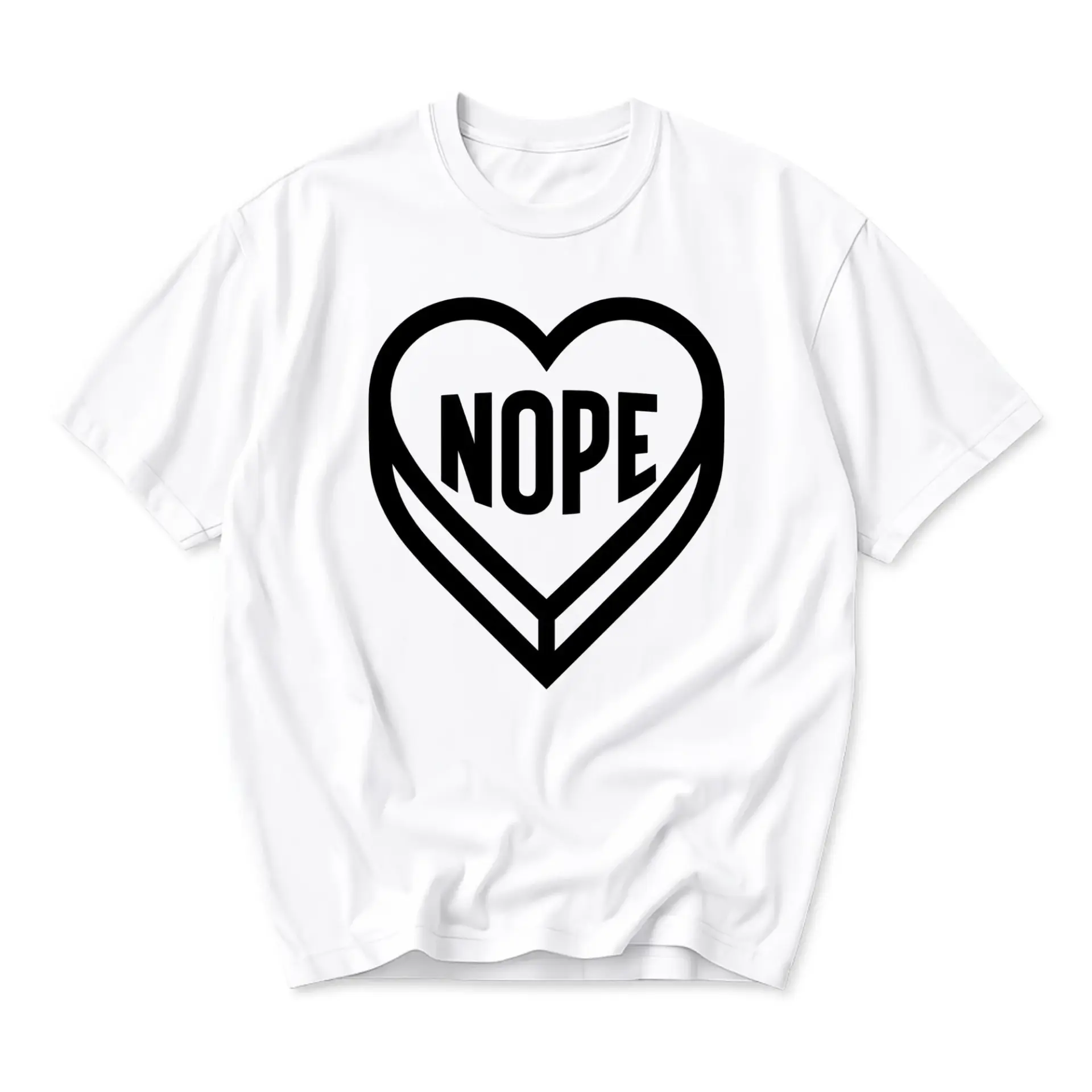 Funny Shirt Nope Heart Graphic Tee Unisex Casual Everyday Outfit Sarcastic Statement Top White Cotton Crew Neck