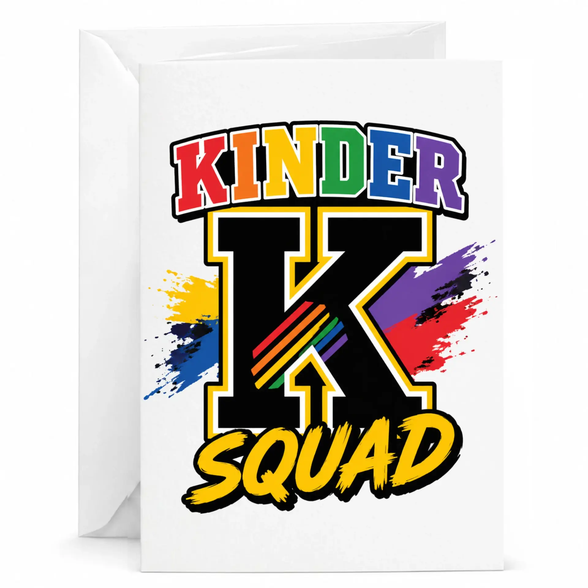 Greeting Card Kinder K Squad Design Colorful Lettering for Appreciation and Professional Stationery 5x7