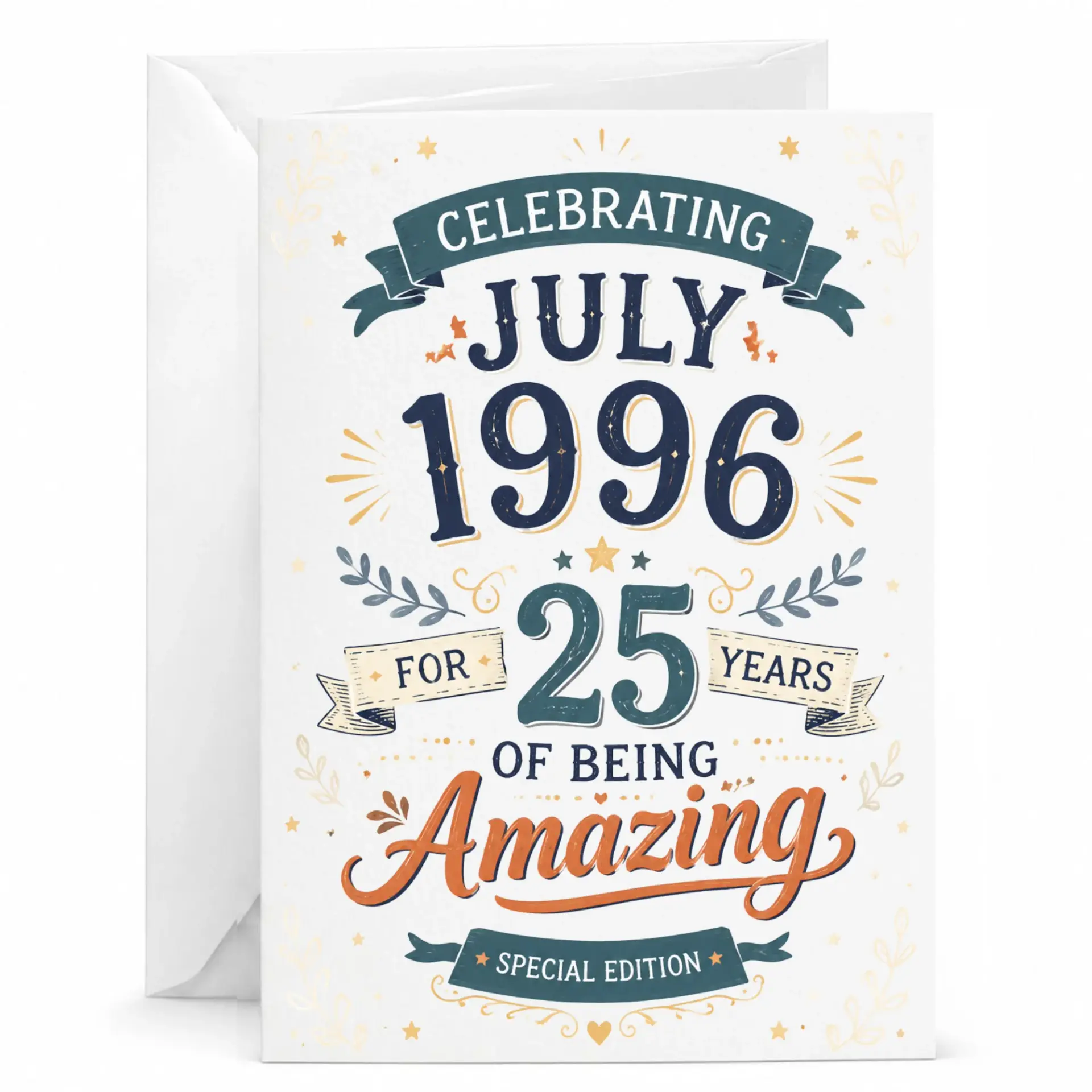 Birthday Card Celebrating July 1996 for 25 Years of Being Amazing Special Edition Milestone Greeting Card 5x7