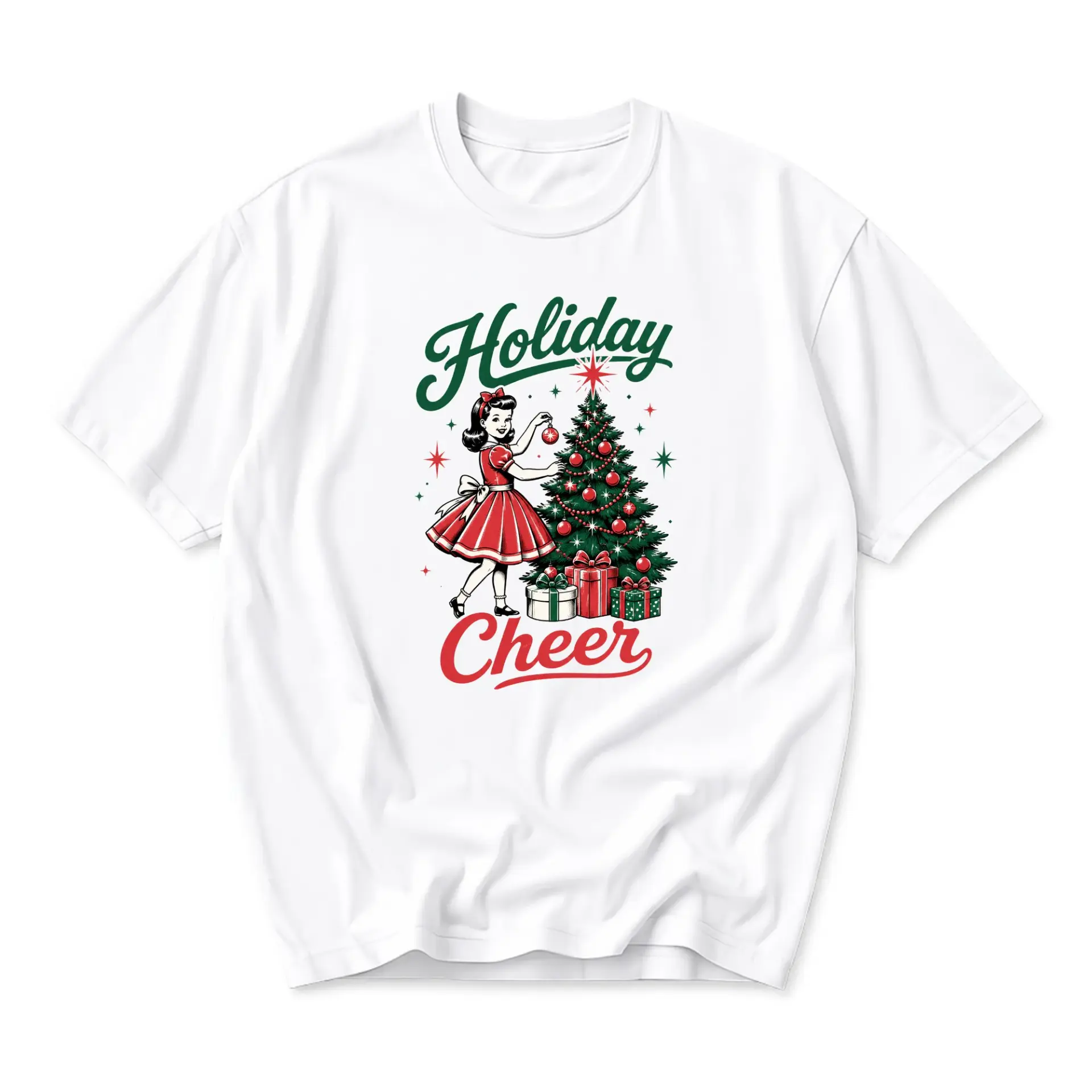 Graphic Tee Holiday Cheer Christmas Vintage Style Illustration Unisex Crew Neck Short Sleeve Casual Cotton Blend Shirt