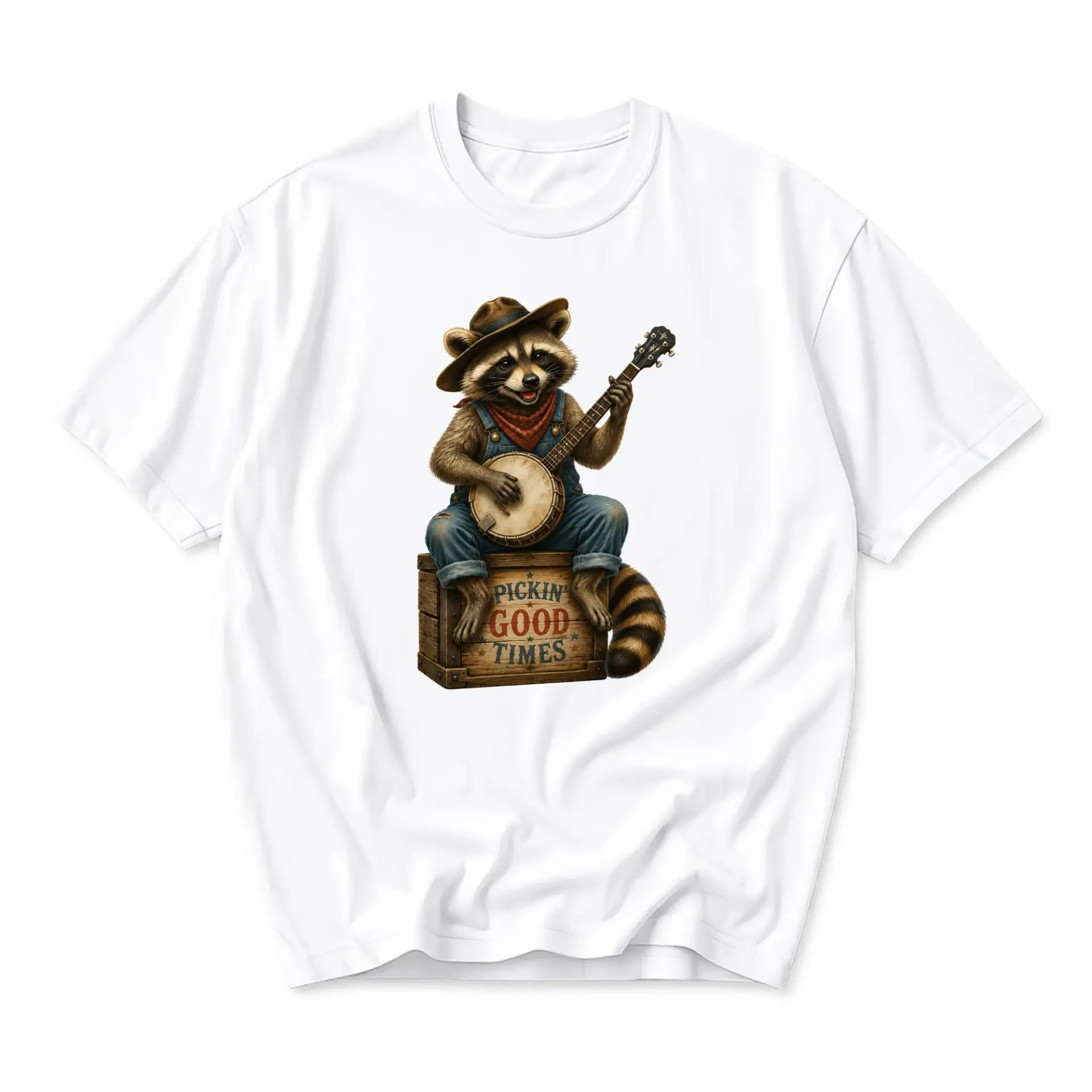 Graphic Tee Unisex Raccoon Playing Banjo Design Casual Crew Neck Short