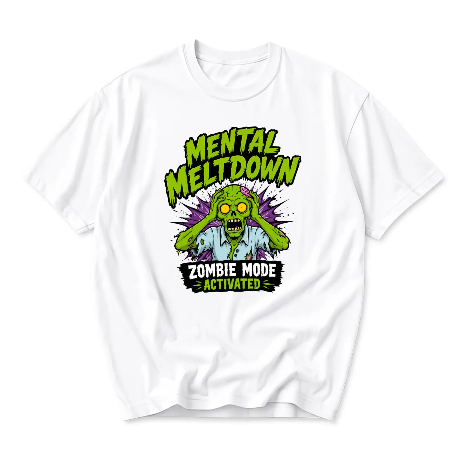 Funny Shirt Mental Meltdown Zombie Mode Activated Graphic Tee Unisex Crew Neck Casual Cotton Blend Apparel