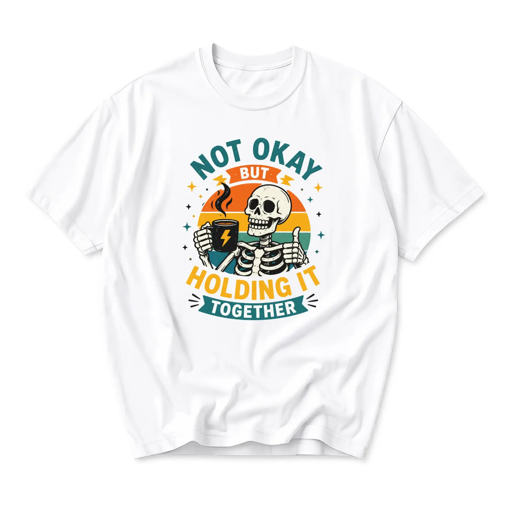 Funny Shirt Not Okay but Holding It Together Graphic Tee Unisex Casual Crew Neck Soft Cotton Blend Everyday Top