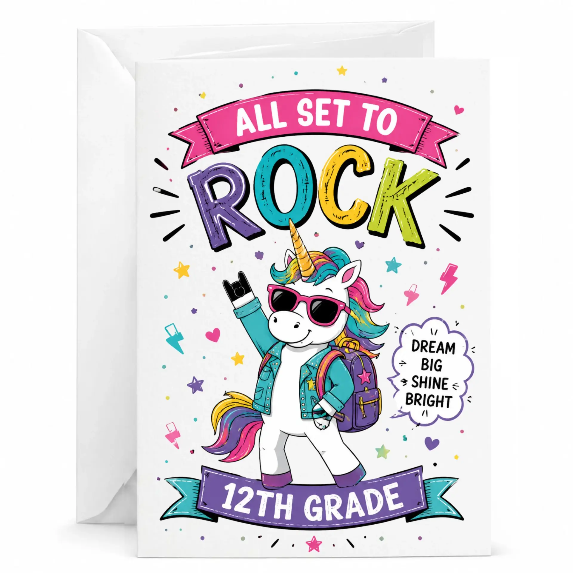 Funny Greeting Card for 12th Milestone Featuring Cool Rocker Design with Sunglasses and