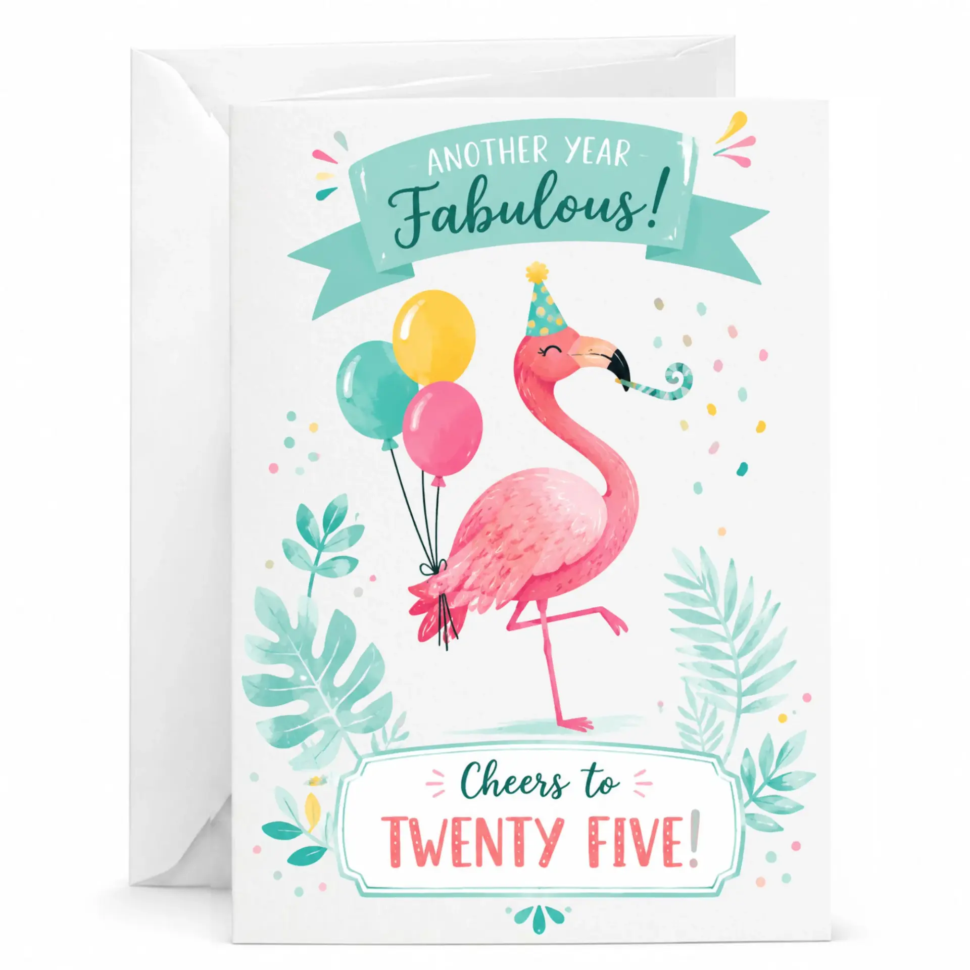 Birthday Card Another Year Fabulous Flamingo Illustration Twenty Fifth Birthday Greeting Card for Her with Envelope