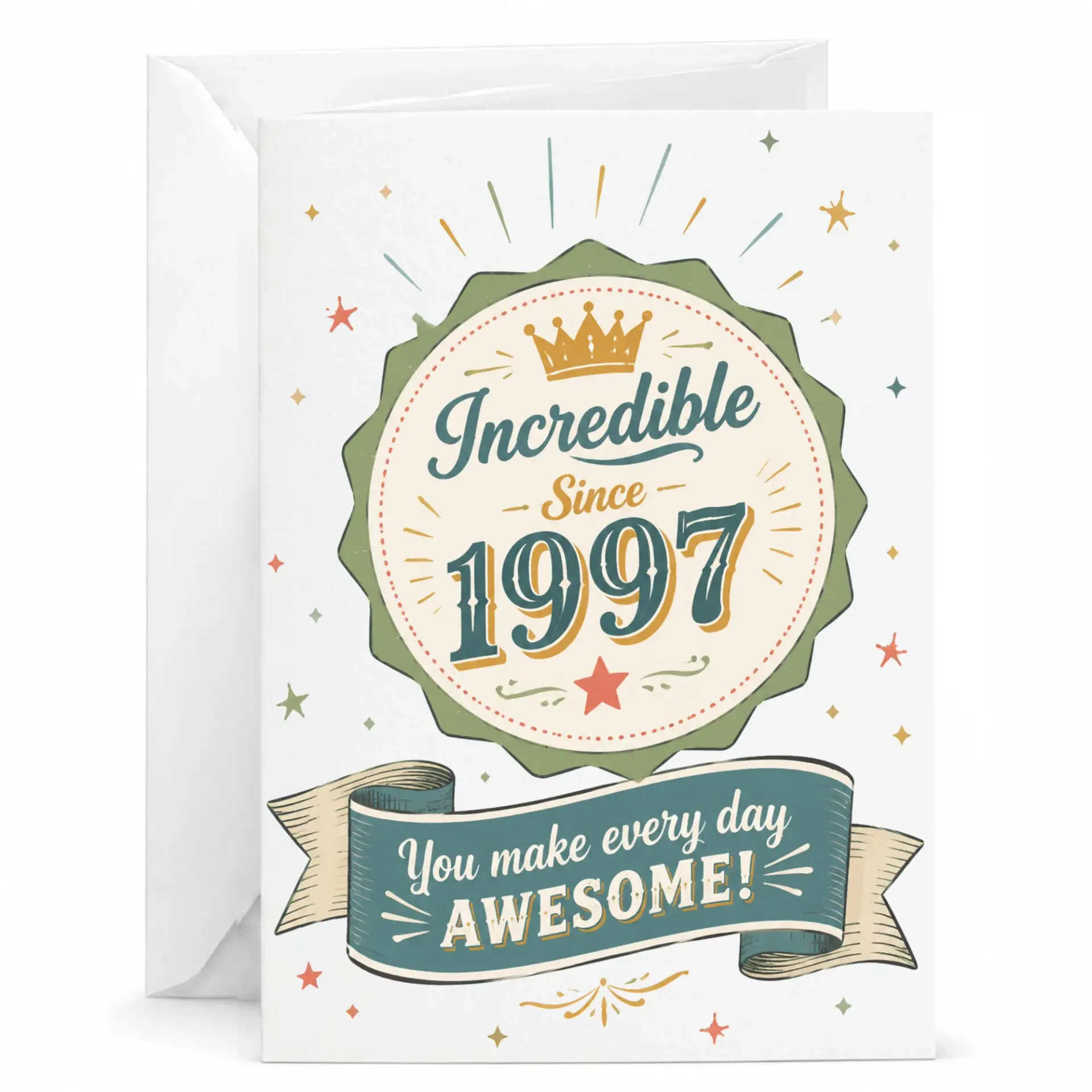 Birthday Card Incredible Since 1997 Greeting Card with Envelope, Retro Style Vintage Design for Special Celebrations