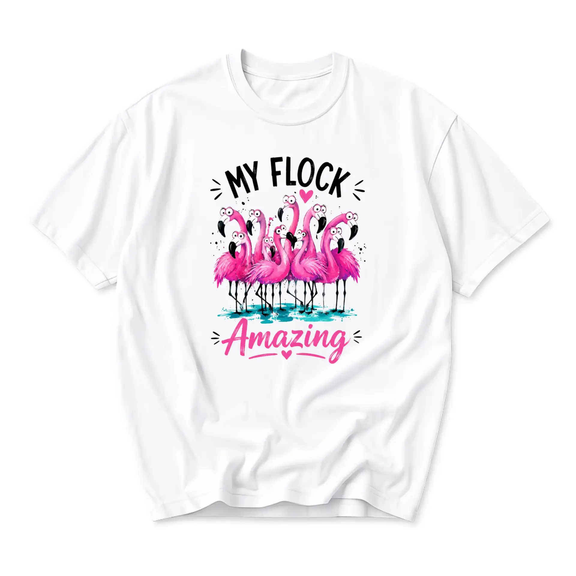 Graphic Tee My Flock Is Amazing Flamingo Art Print Unisex Casual Crew Neck T-Shirt for Everyday Comfortable Wear