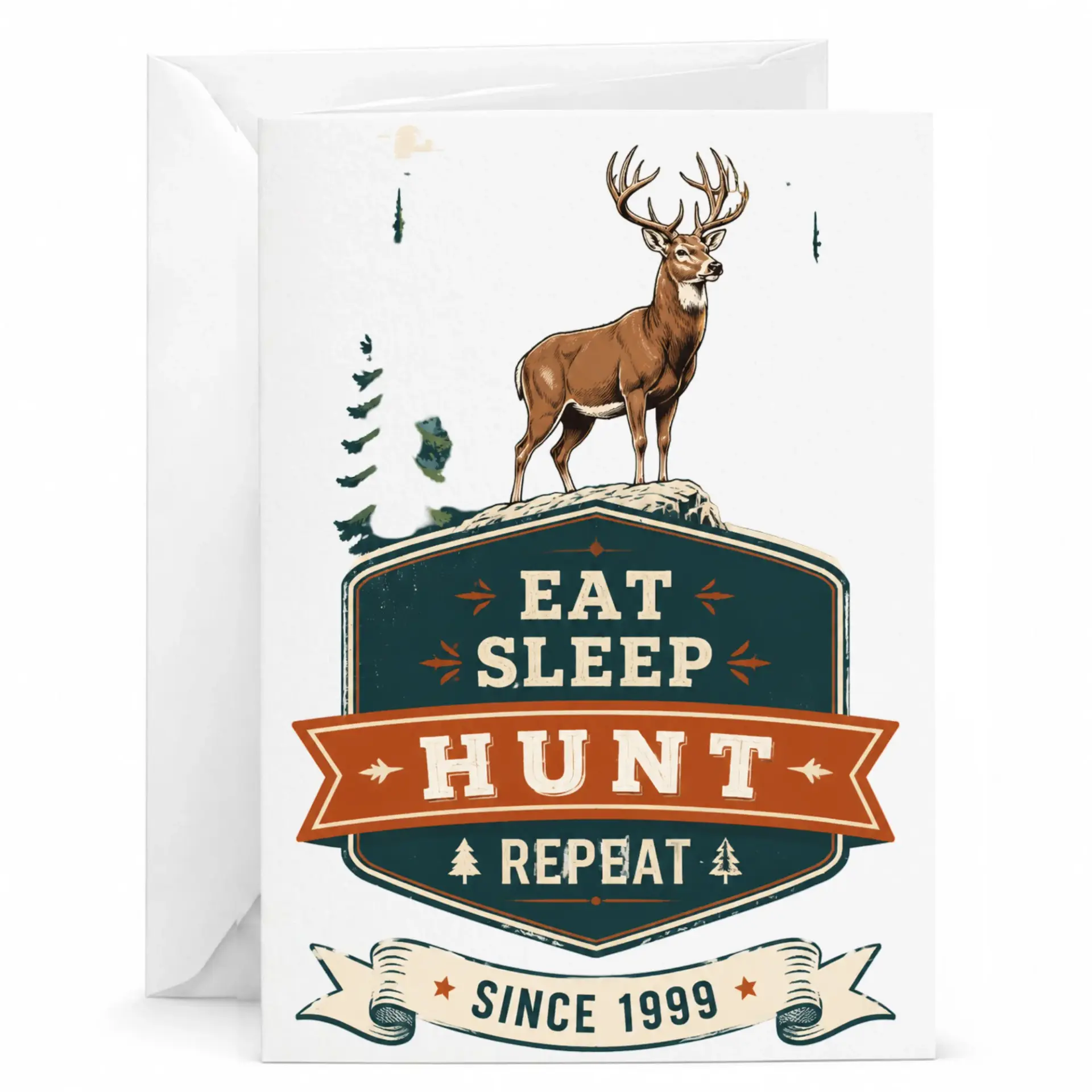 Greeting Card for Hunters Eat Sleep Hunt Repeat Since 1999 Birthday Anniversary Stationery for Outdoor Enthusiasts