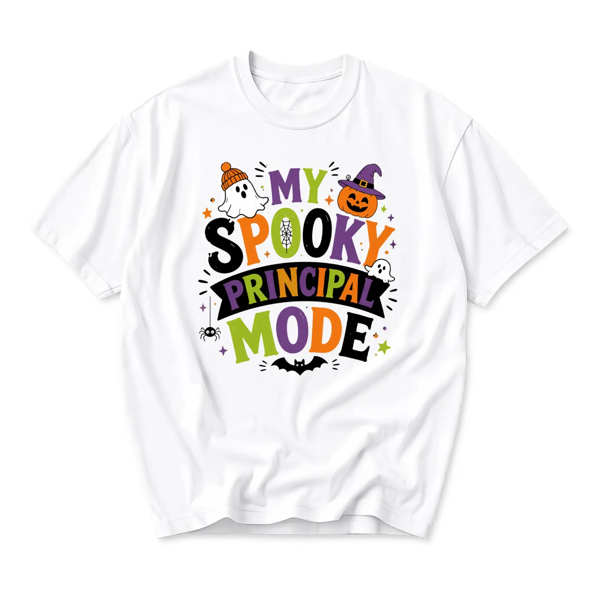 Funny Shirt My Spooky Principal Mode Graphic Tee Unisex Crew Neck Casual Cotton Blend Fall Holiday Autumn Apparel