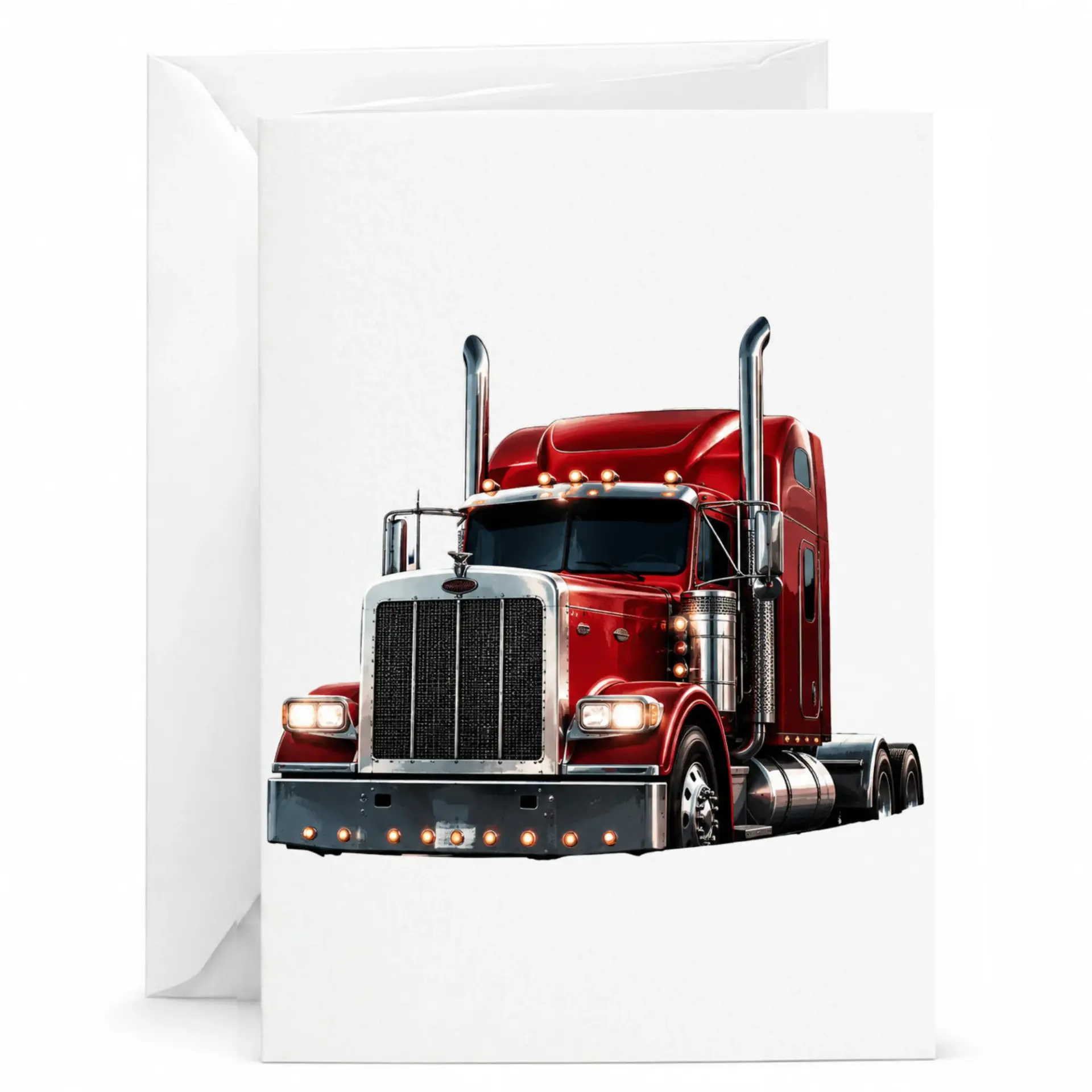 Greeting Card Featuring Detailed Red Semi Truck Illustration Premium Heavyweight Paper for Any Occasion