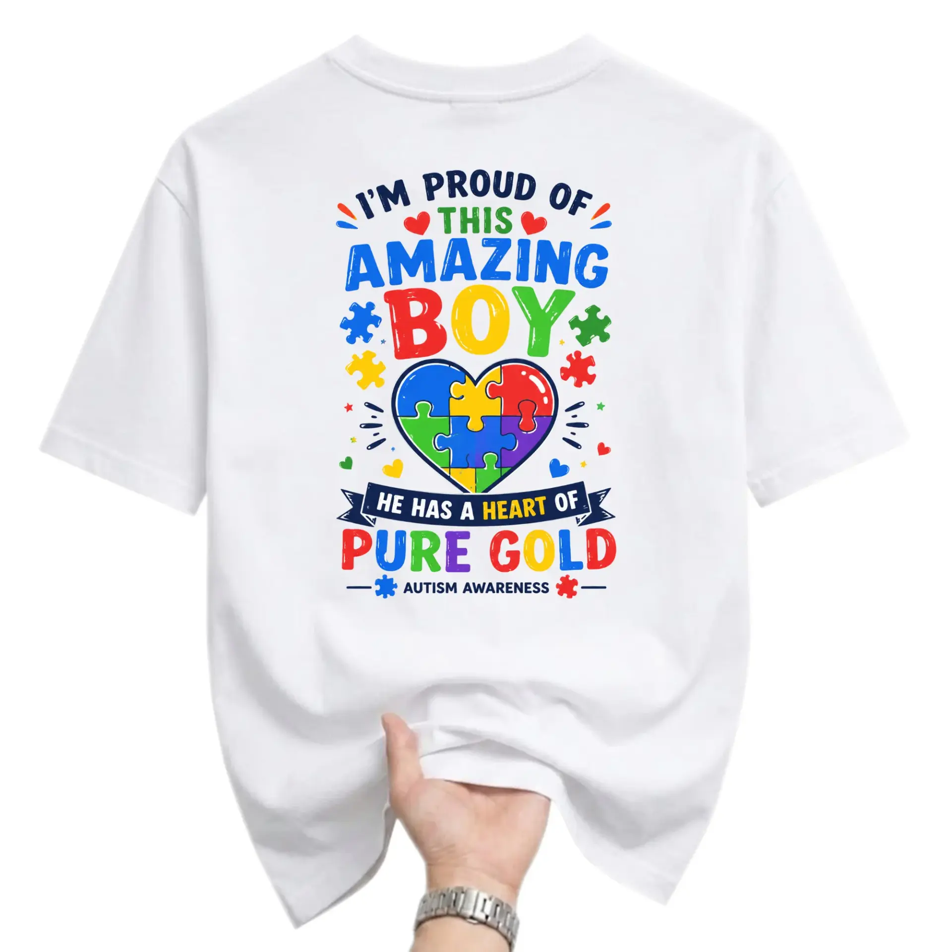 T-shirt Unisex Graphic Tee Autism Awareness Heart Puzzle Print Casual