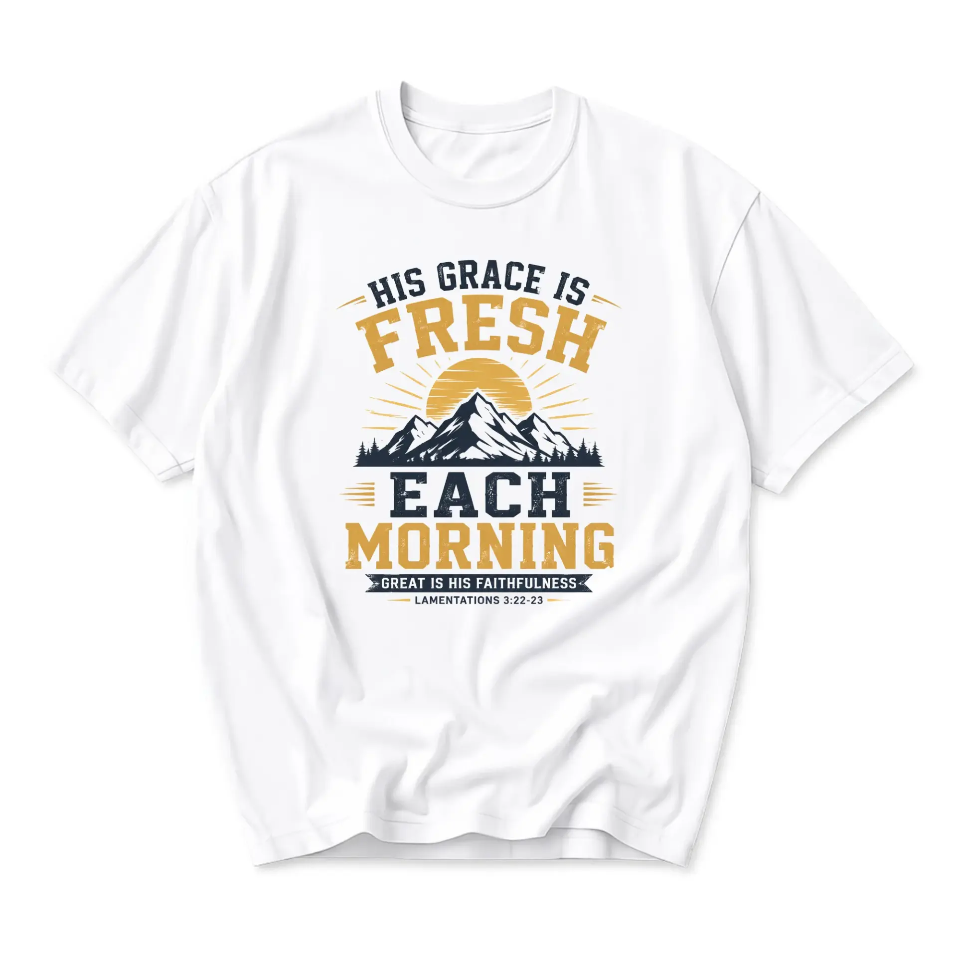 Graphic Tee His Grace Is Fresh Each Morning Mountain Sunset Inspirational Faith Based Unisex Crew Neck Casual T-Shirt