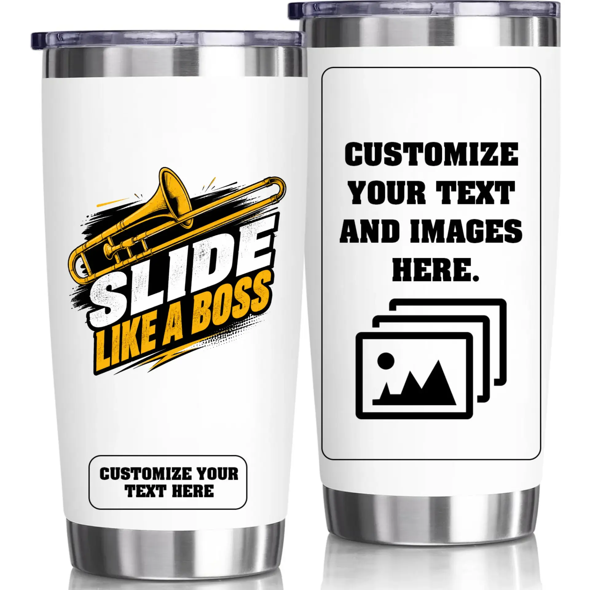 Stainless Steel Tumbler Slide Like a Boss Trombone Design 20oz Vacuum Insulated Travel Mug Cup for Hot and Cold Drinks
