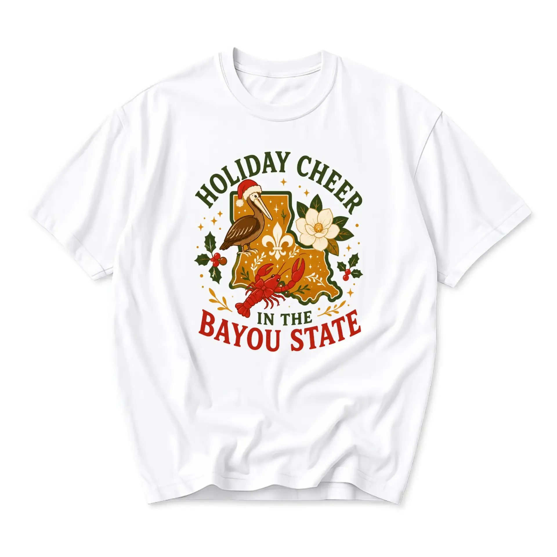 Graphic Tee Holiday Cheer in the Bayou State Unisex T-Shirt Louisiana