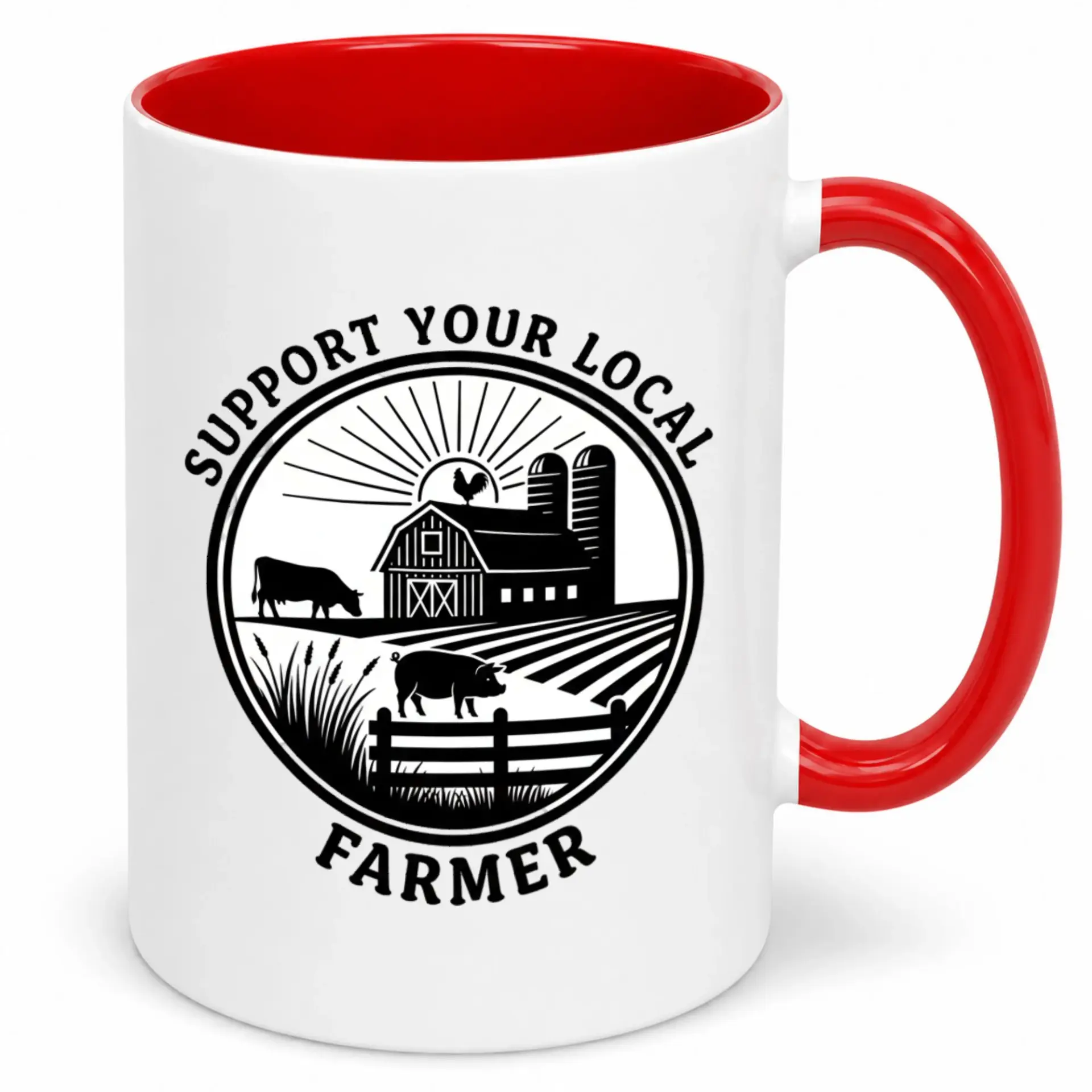 Ceramic Coffee Mug with 'support Your Local Farmer' Design Themed Beverage Cup Kitchen Decor Gift for Home and Office
