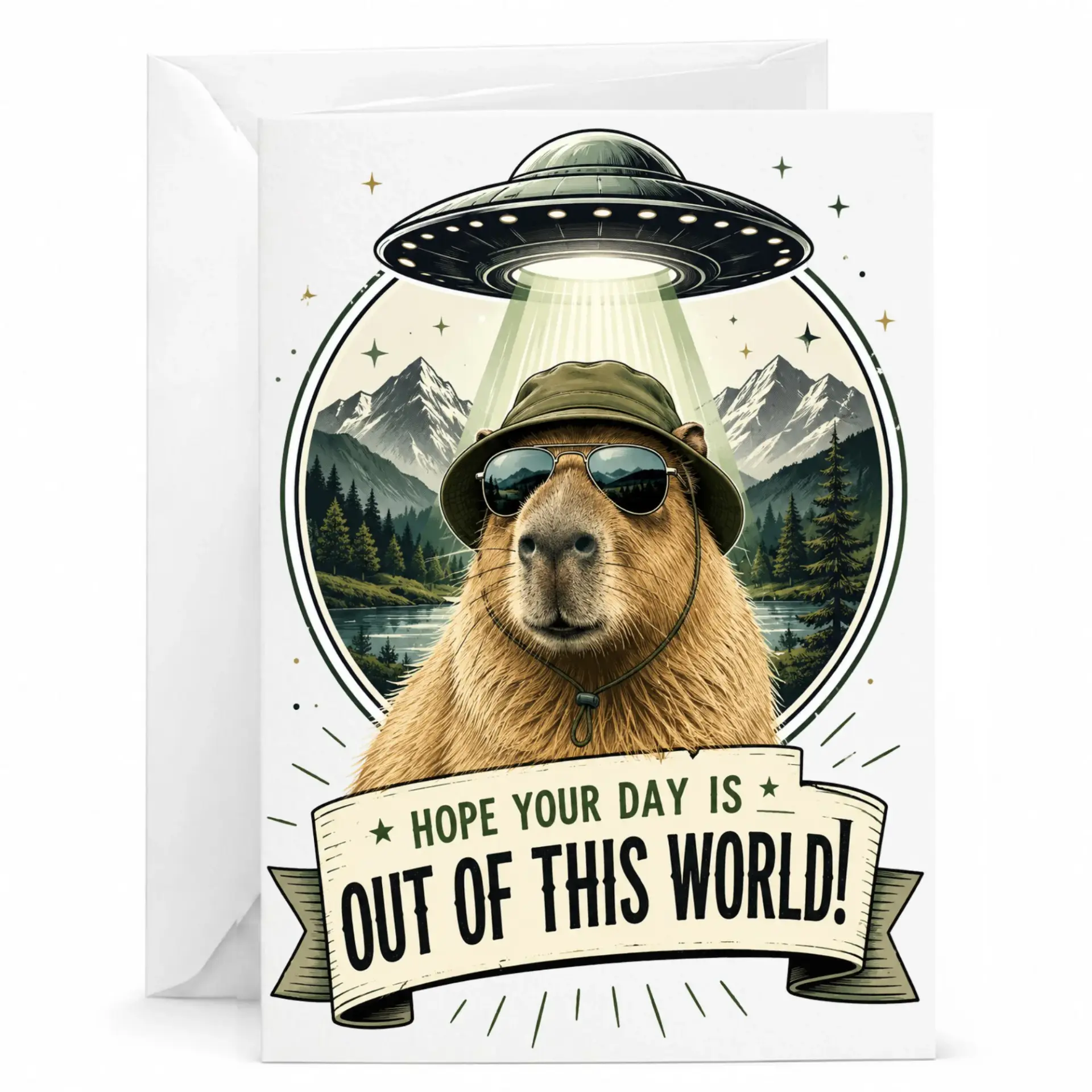 Funny Greeting Card with Theme for Birthday and Out of This World Animal Humor