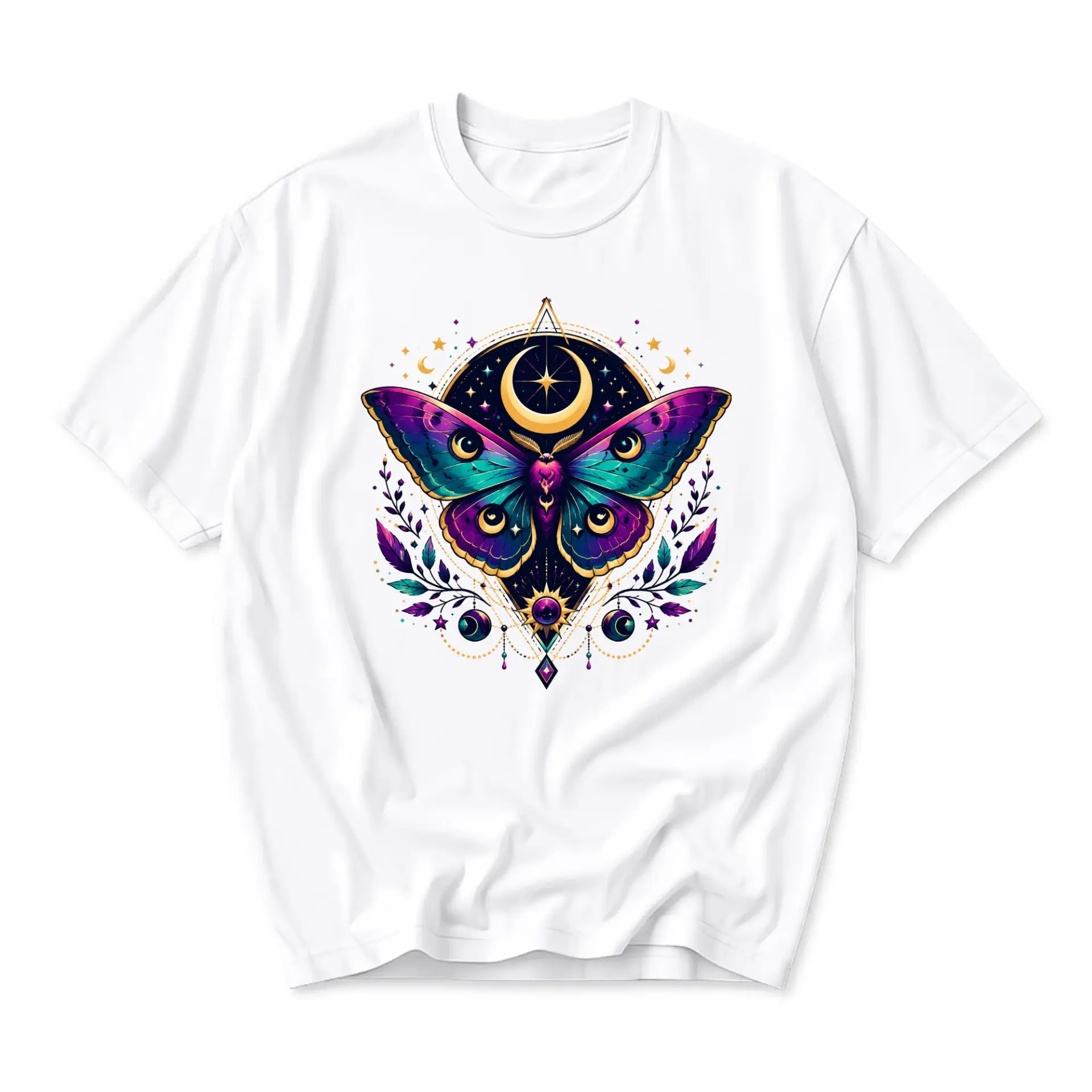 Graphic Tee Celestial Butterfly T-Shirt Unisex Crew Neck Cotton Blend Casual Top with Mystical Space Motif