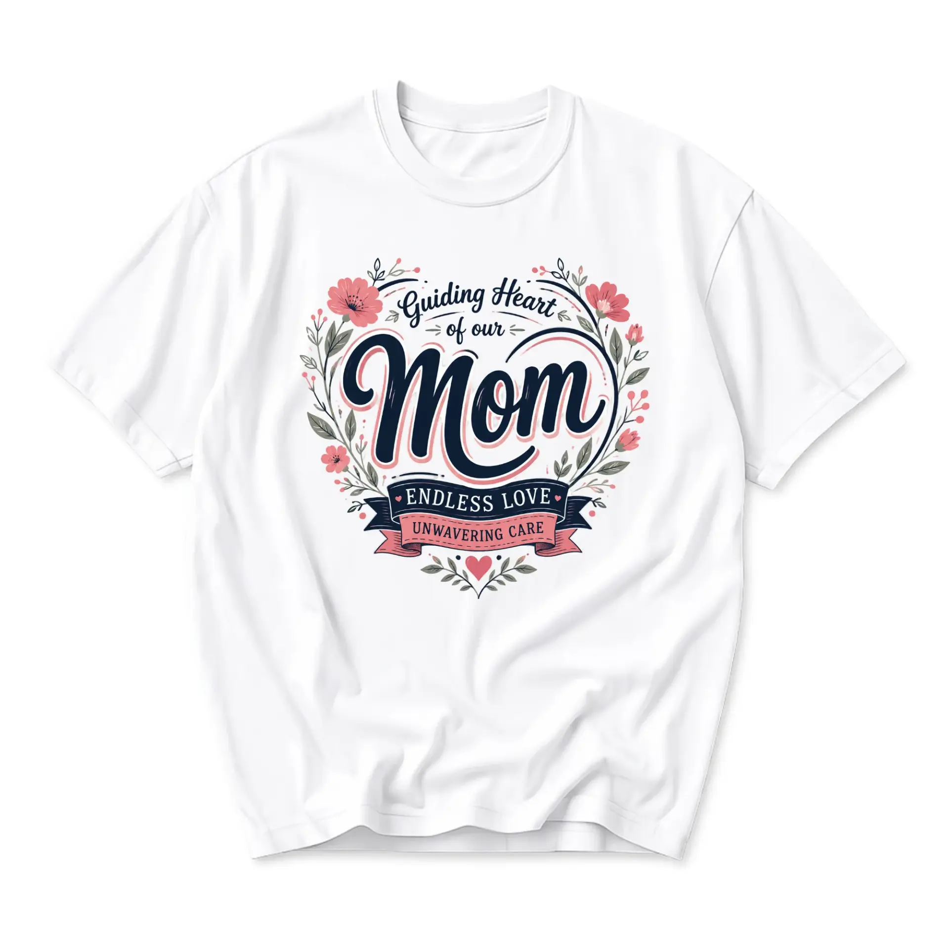 Graphic Tee Guiding Heart of Our Mom Floral Design Unisex Crew Neck Short Sleeve Casual Cotton Blend Apparel White