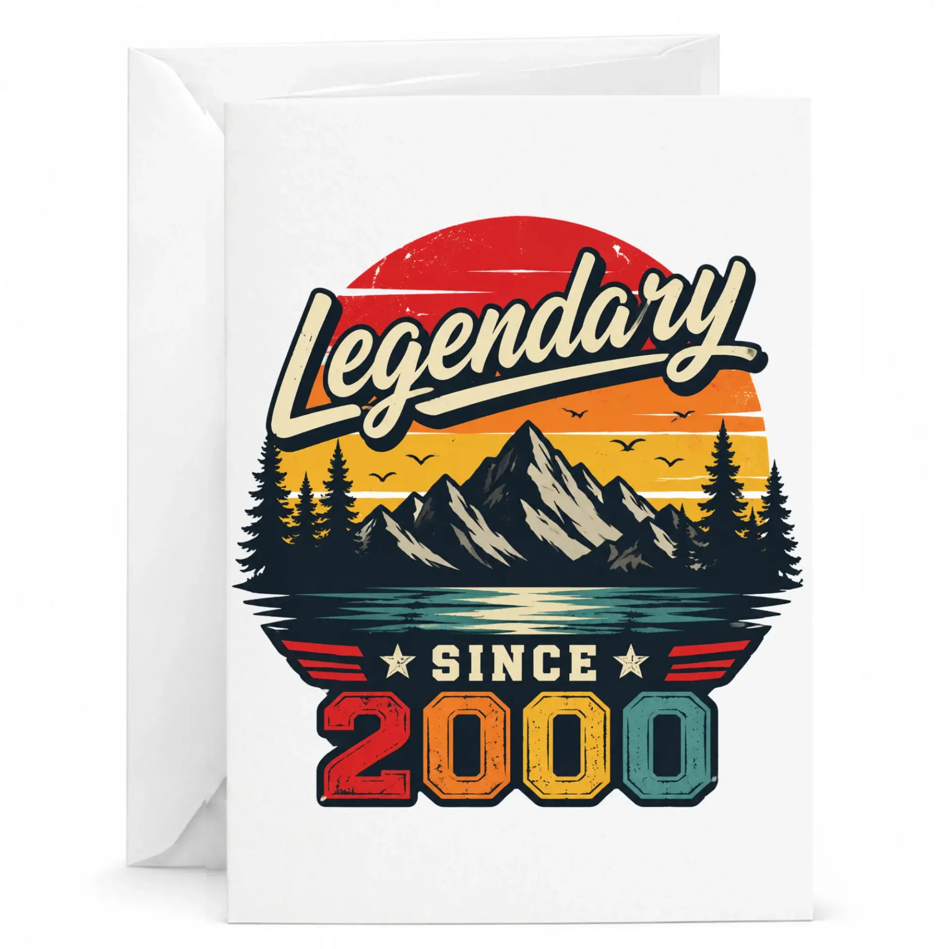 Birthday Card Legendary Since 2000 Vintage Sunset Mountain Design Greeting Card for Milestone Celebration