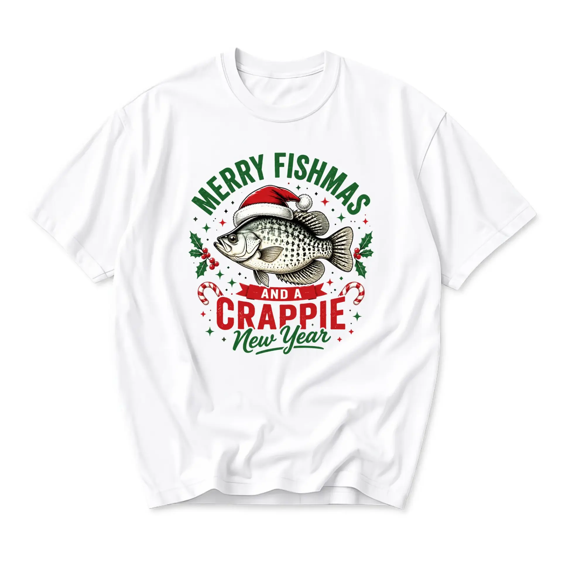 Funny Shirt Merry Fishmas and a Crappie New Year Graphic Tee Unisex Casual