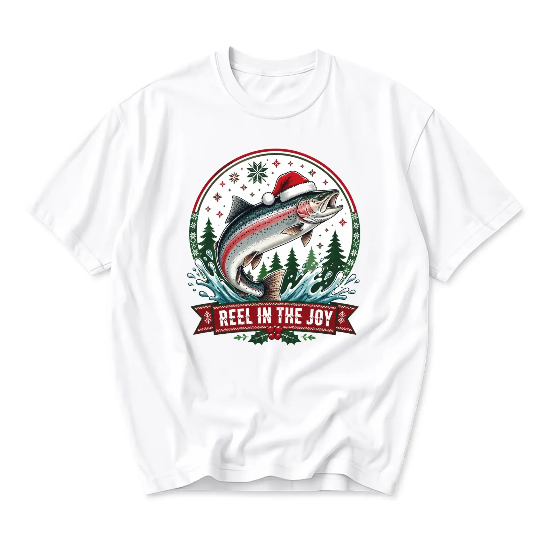 Graphic Tee Reel in the Joy Fishing Christmas Shirt Unisex Casual Crew Neck Holiday Apparel for Anglers and Lovers