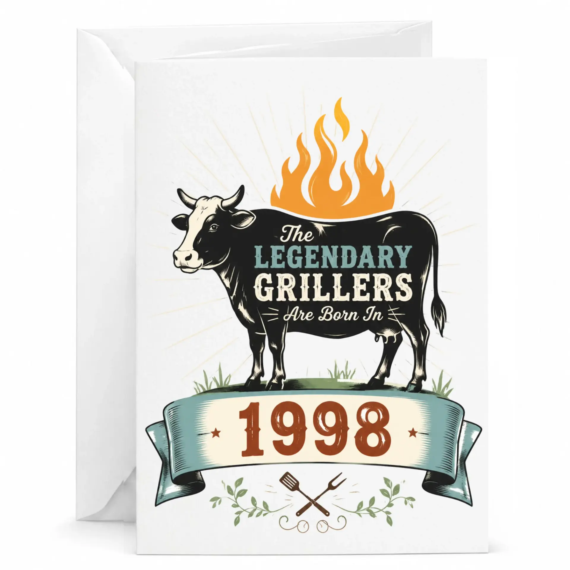 Funny Birthday Card the Legendary Grillers Are Born in 1998 Greeting Card with Envelope for Barbecue Enthusiasts