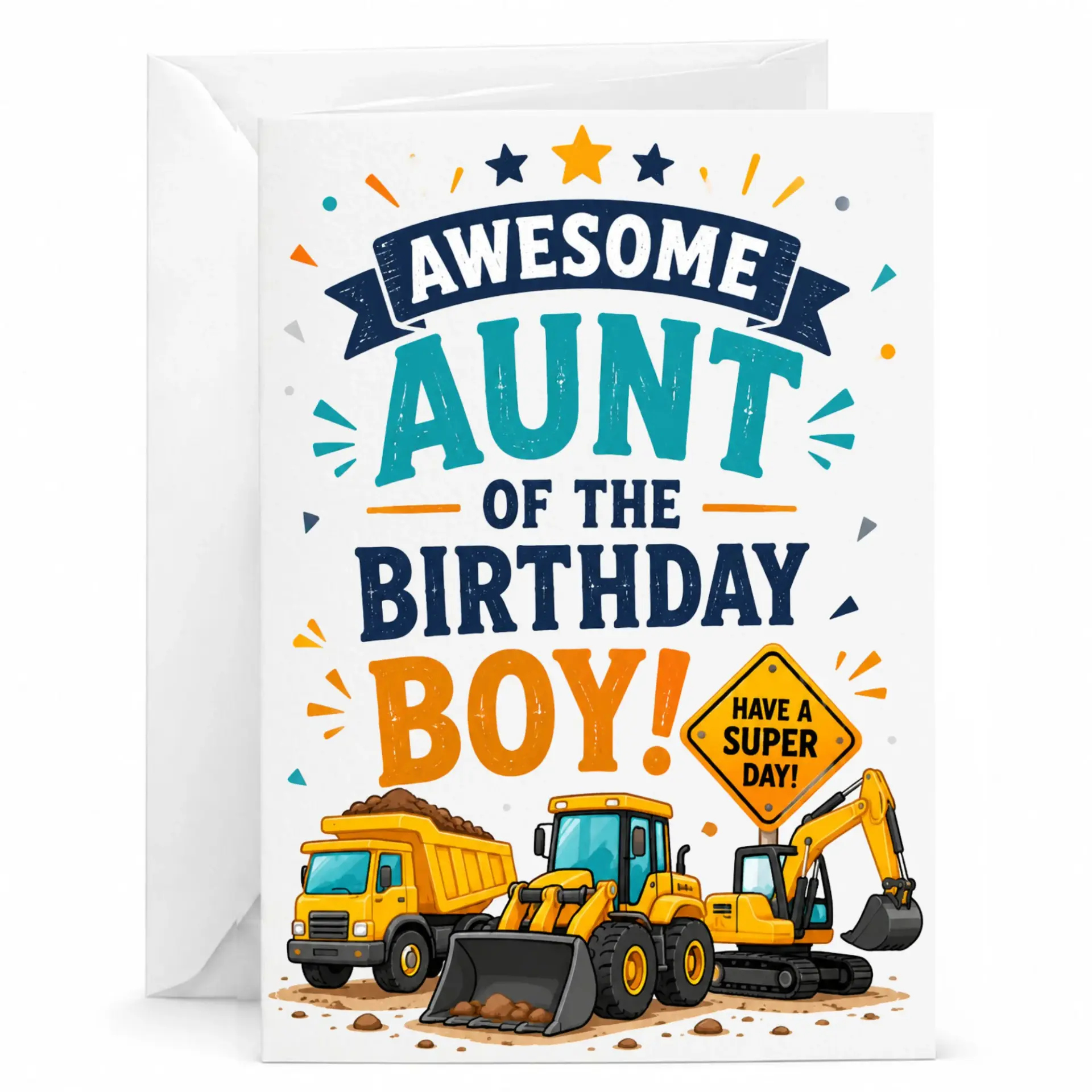 Birthday Card for Aunt Awesome of the Boy Construction Truck Theme Greeting