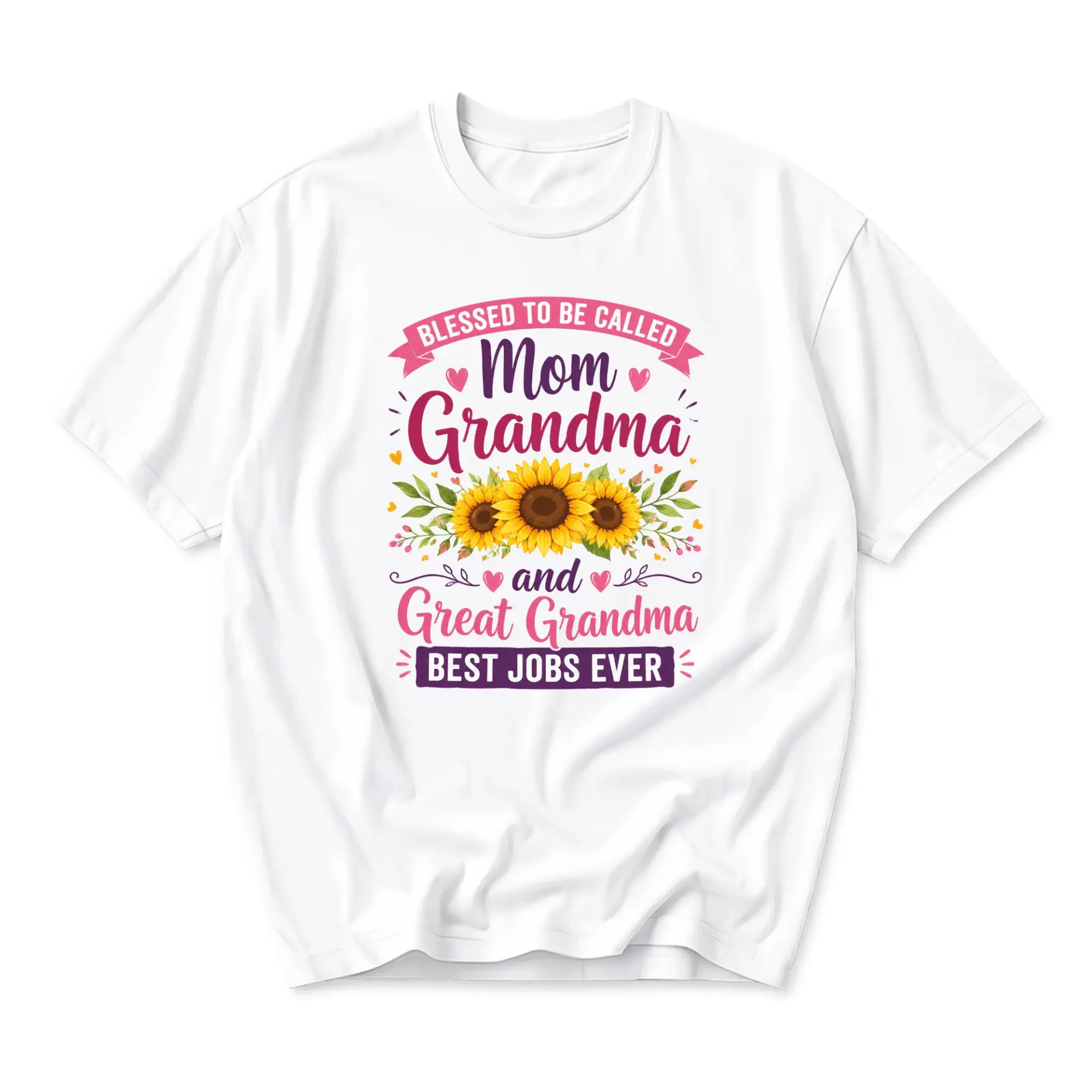Graphic Tee Blessed to Be Called Mom Grandma and Great Sunflower Design Unisex Casual Crew Neck T-Shirt