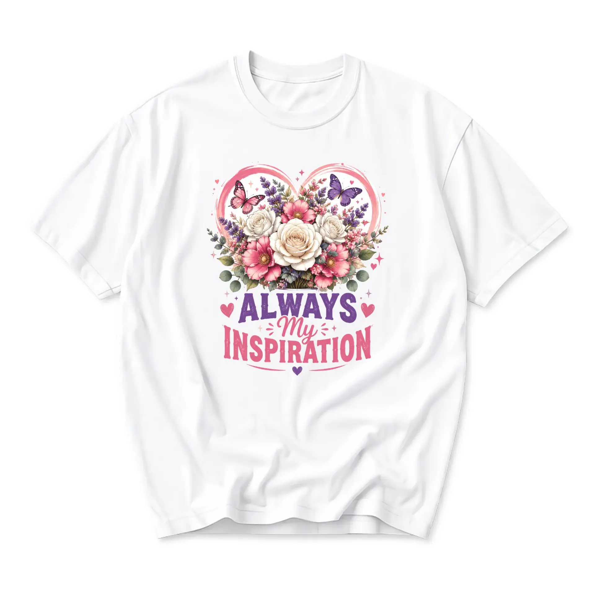 Graphic Tee Always My Inspiration Floral Butterfly Heart Art Unisex Crew Neck Casual Everyday Short Sleeve Shirt