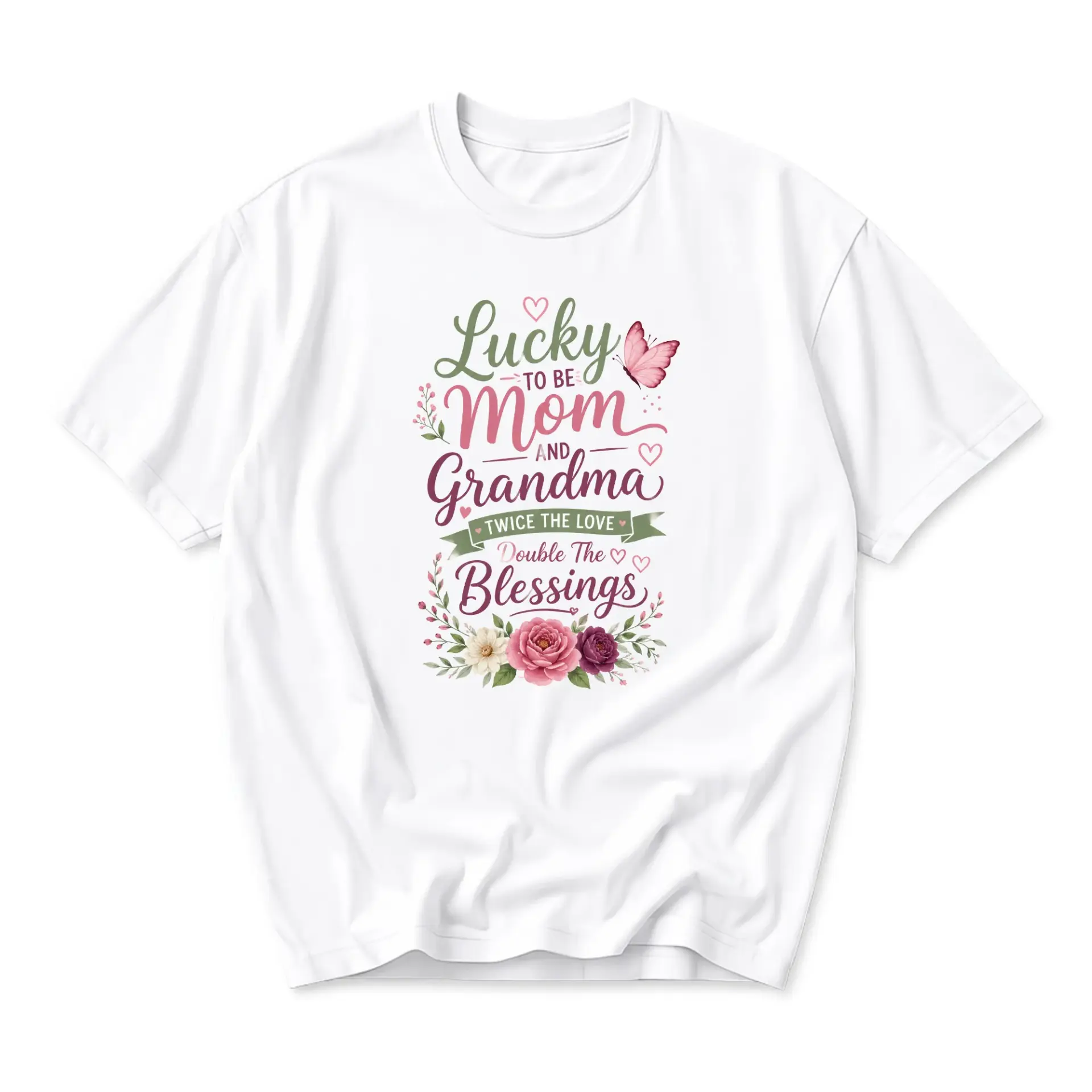 Graphic Tee Lucky to Be Mom and Grandma Twice the Love Double Blessings