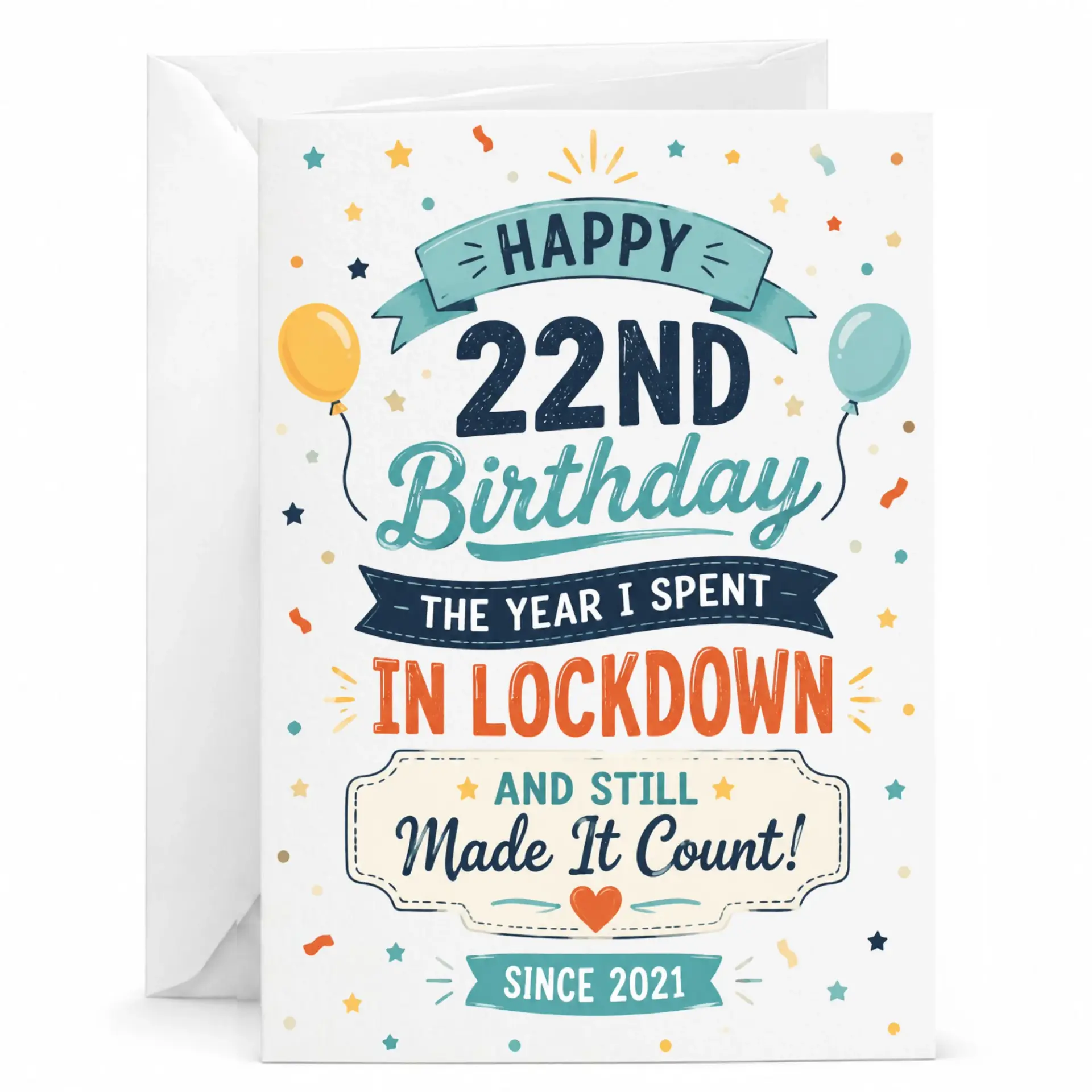 Birthday Card 22nd Birthday Funny Pandemic Theme Greeting Card for 22 Years Old Milestone Celebration