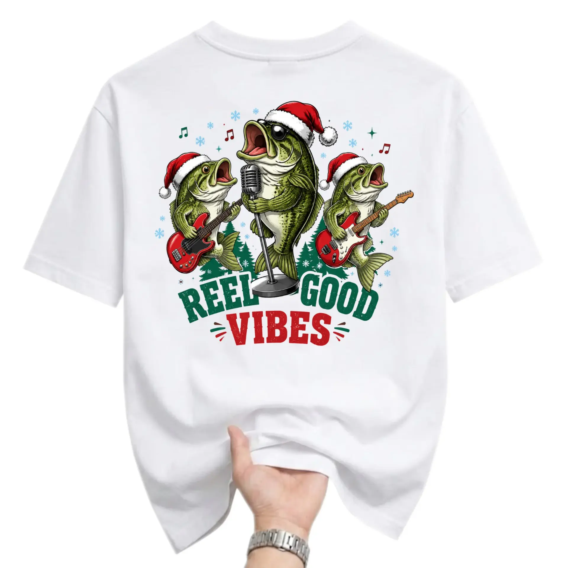 Funny Shirt Reel Christmas Fish Graphic Tee Unisex Crew Neck Casual