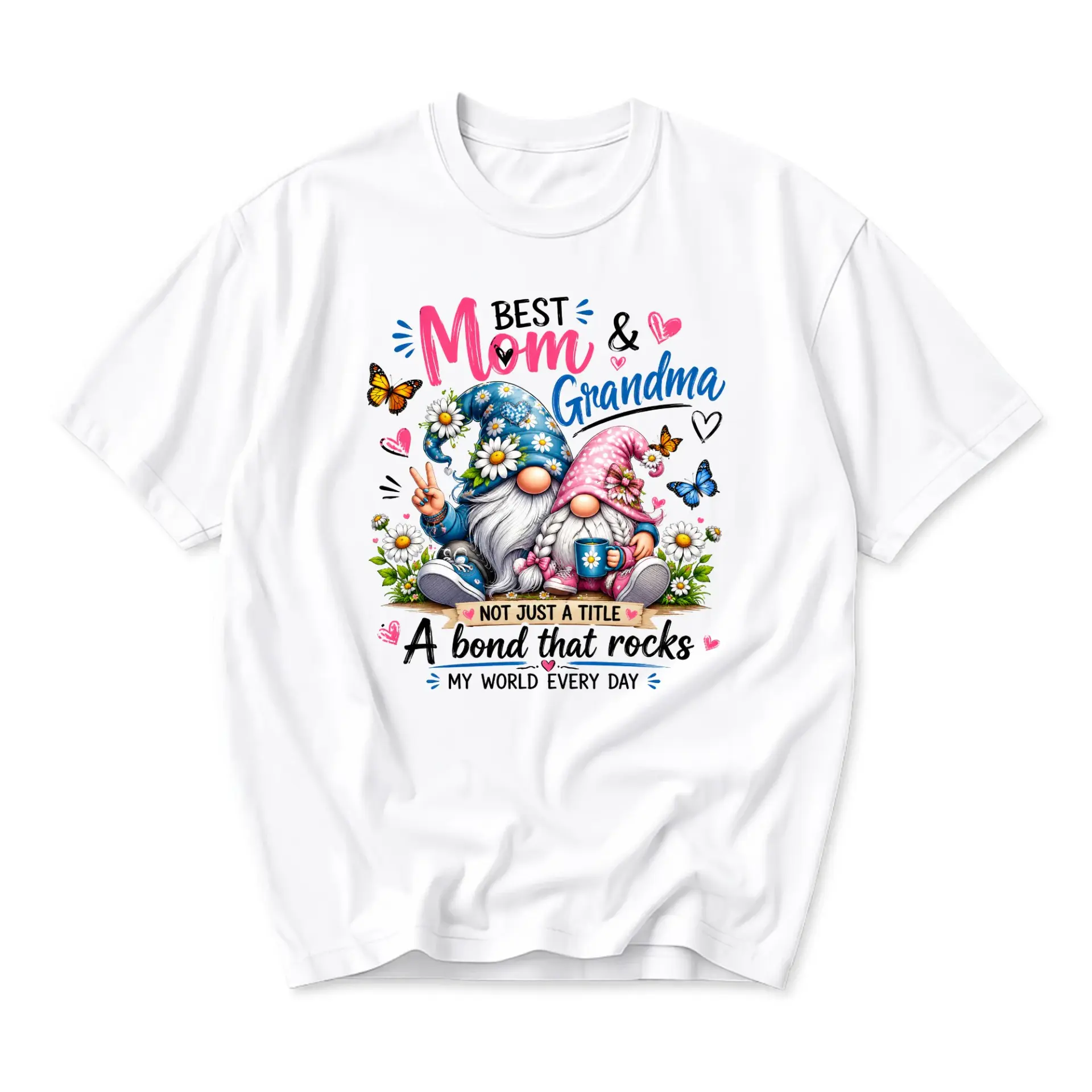 Graphic Tee Best Mom and Grandma Gnome Shirt Custom Floral Butterfly Design