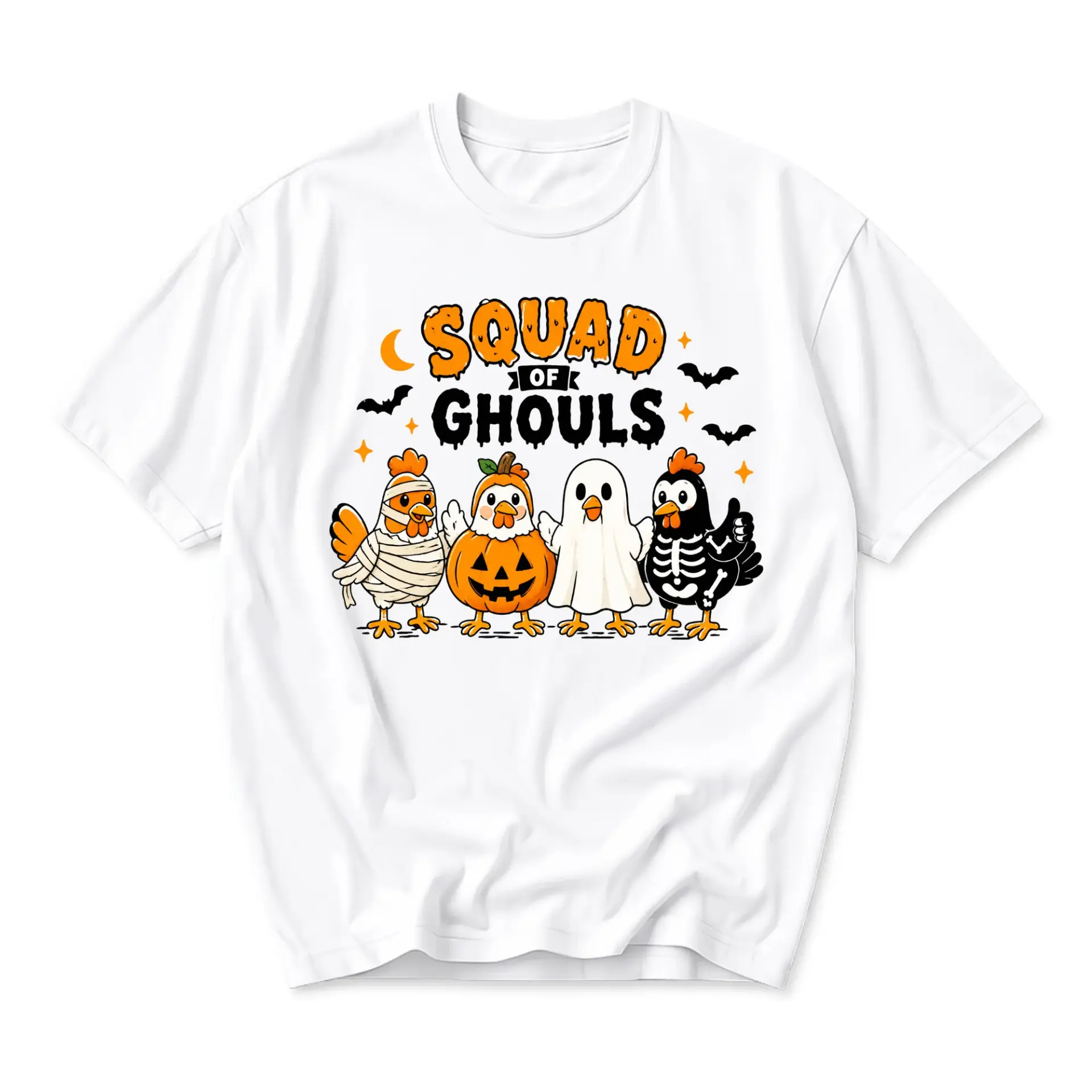 Graphic Tee Squad of Ghouls Funny Chicken Halloween Costume Shirt Unisex Crew Neck Short Sleeve Casual Cotton Top