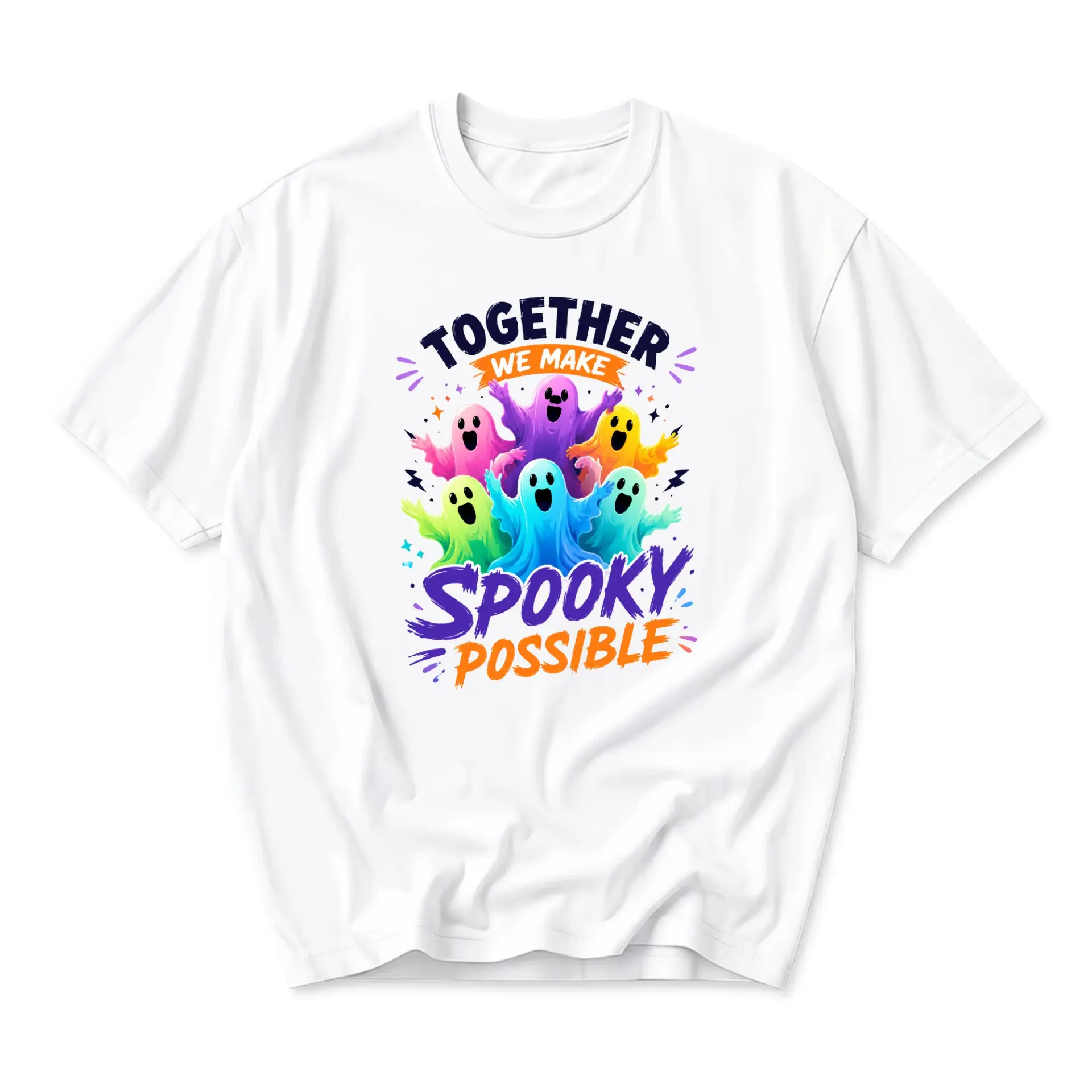 Graphic Tee Unisex Crew Neck Shirt Together We Make Spooky Possible Colorful Ghosts Casual Everyday Apparel