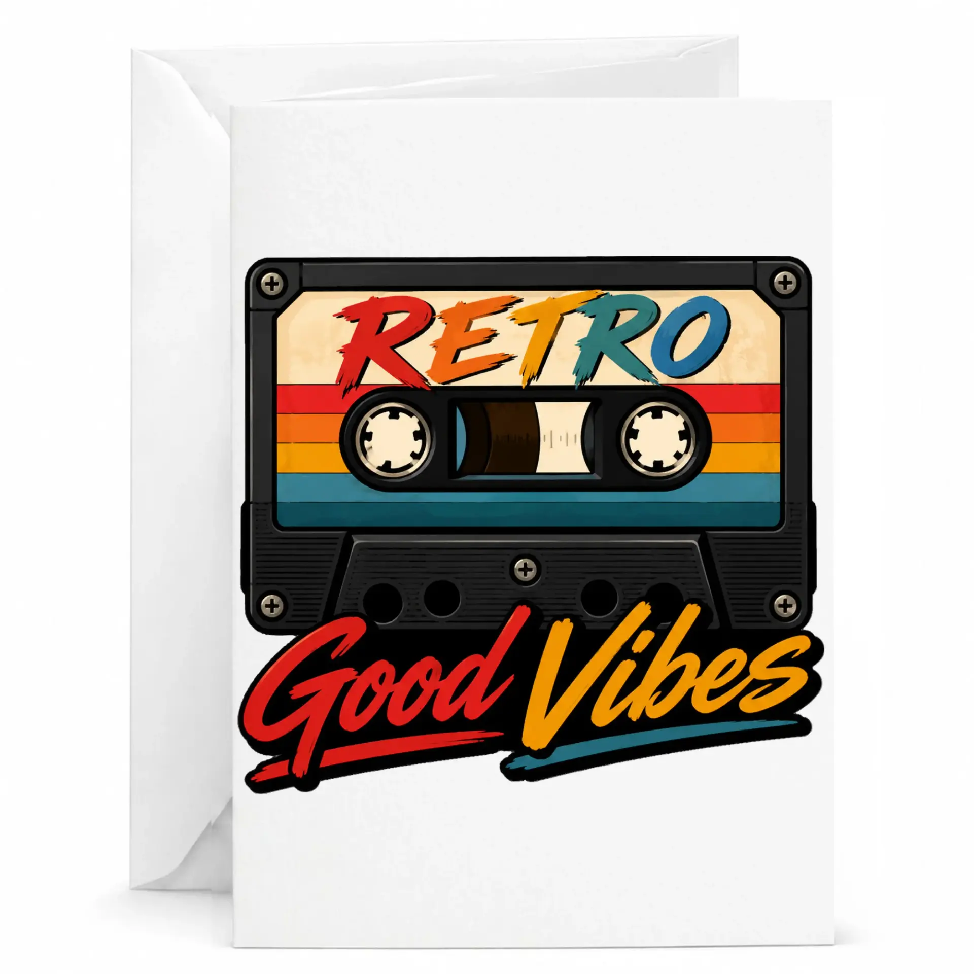 Greeting Card Retro Good Vibes Cassette Tape Design Vintage Style Nostalgic Music Theme Stationery for Personal Messages